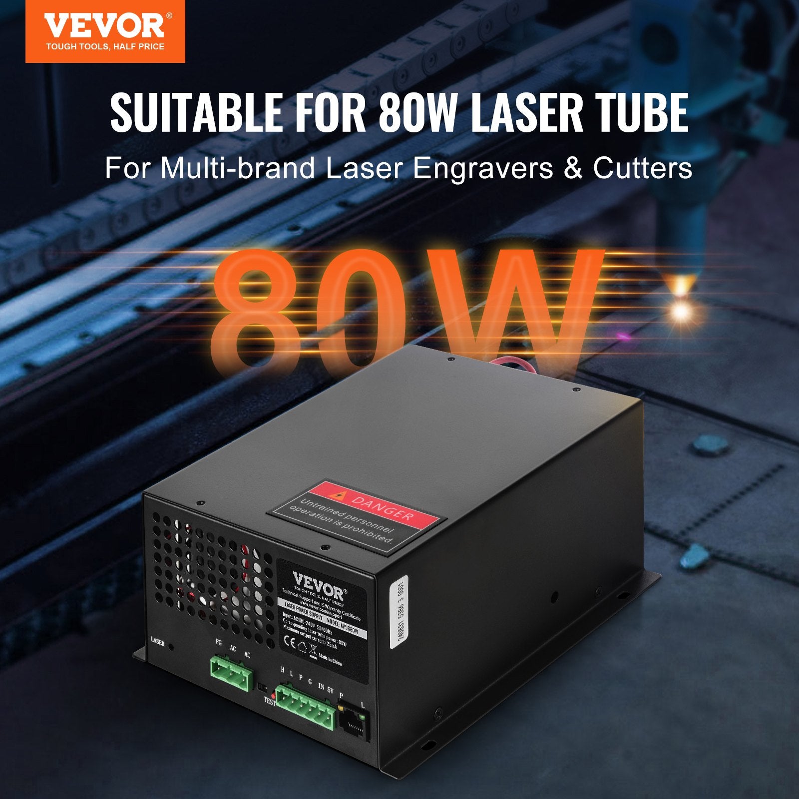 Camping Lights & Lanterns: VEVOR CO2 Laser Power Supply, 80W, Power Supply for 80W Laser Tube, Constant Current Protection, Open Circuit Protection, Fast Heat Dissipation, Compatible for Multi-brand Laser Engravers & Cutters