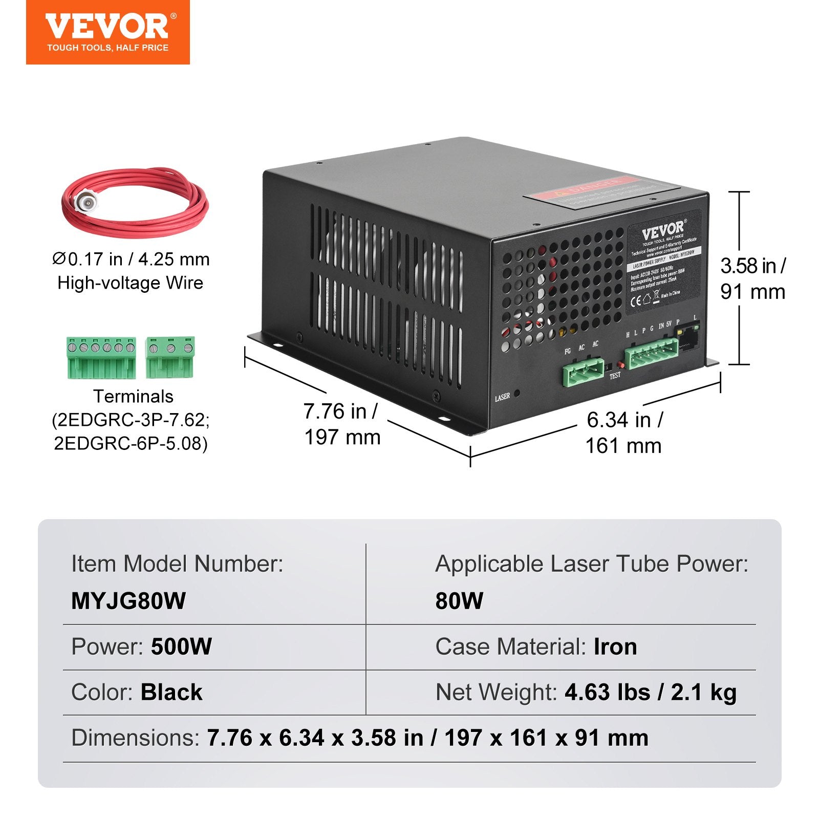 Camping Lights & Lanterns: VEVOR CO2 Laser Power Supply, 80W, Power Supply for 80W Laser Tube, Constant Current Protection, Open Circuit Protection, Fast Heat Dissipation, Compatible for Multi-brand Laser Engravers & Cutters
