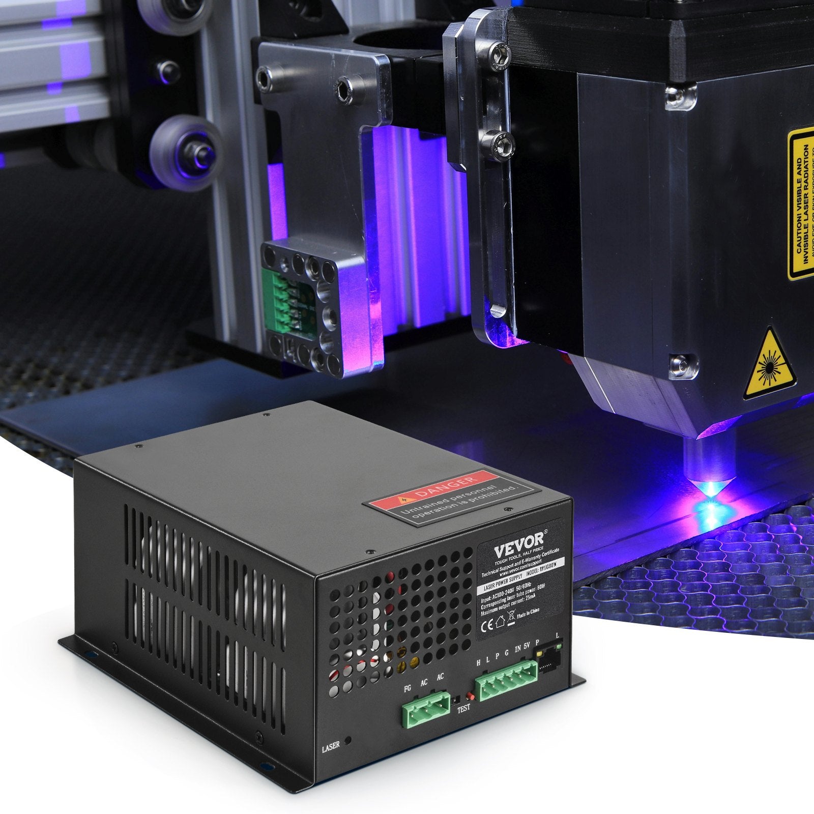 Camping Lights & Lanterns: VEVOR CO2 Laser Power Supply, 80W, Power Supply for 80W Laser Tube, Constant Current Protection, Open Circuit Protection, Fast Heat Dissipation, Compatible for Multi-brand Laser Engravers & Cutters