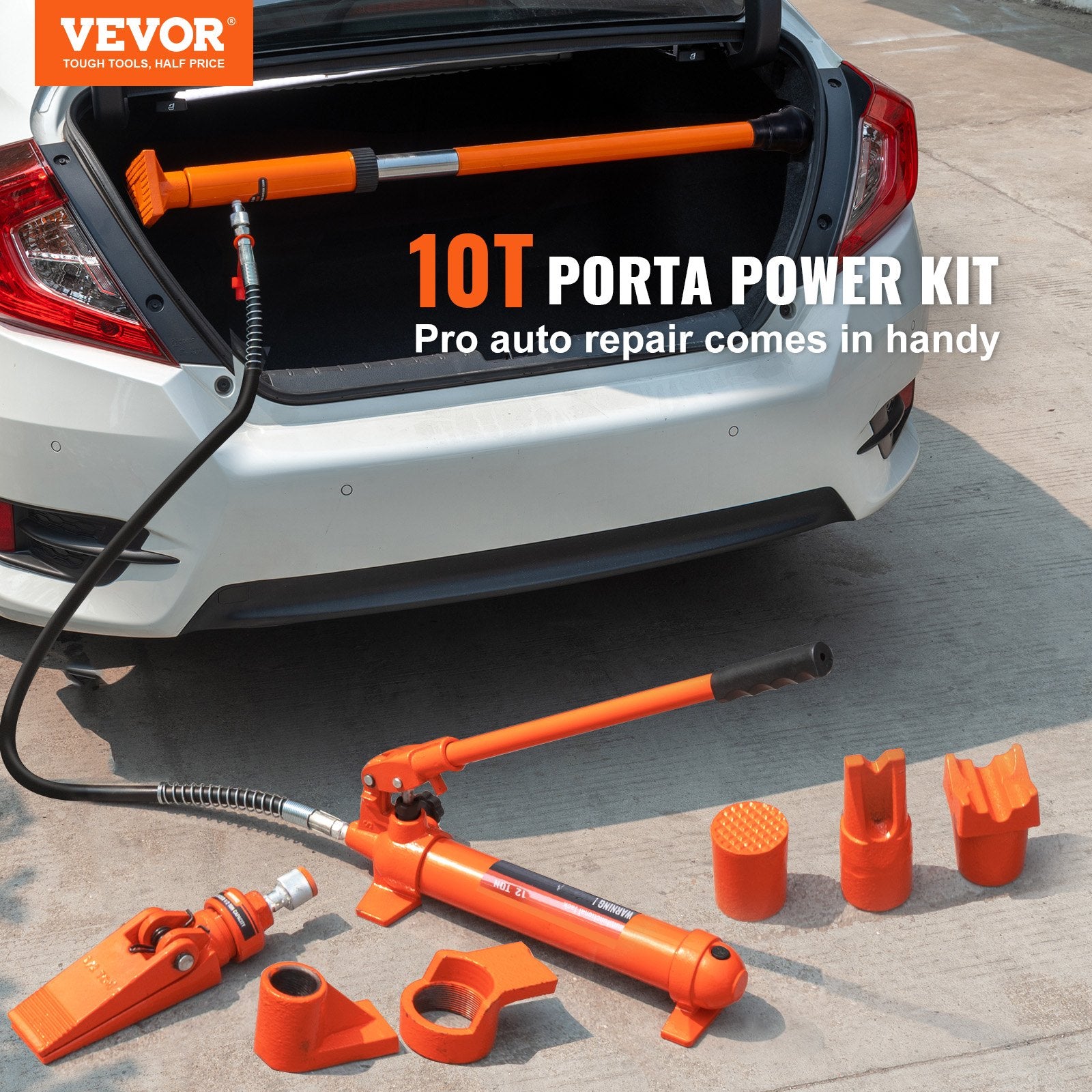 10 Ton Porta Power Kit, Portable Hydraulic Jack with 4.6 ft/1.4 m Oil Hose, Auto Body Frame Repair Kit with Storage Case for Car Repair, Truck, Farm