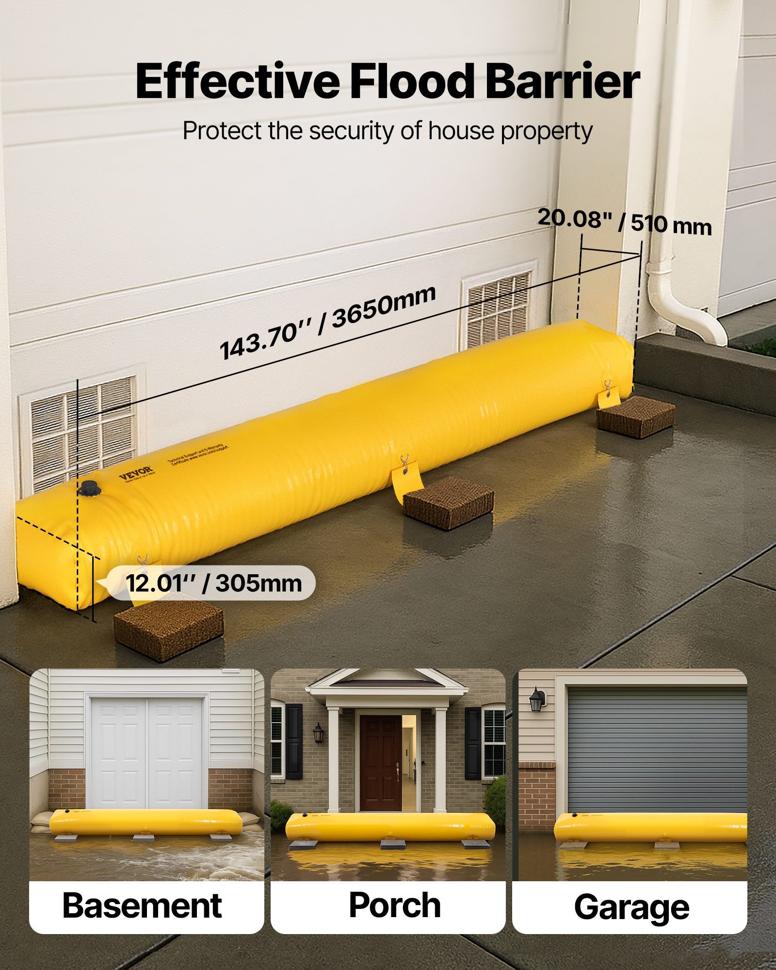 Traffic Control & Parking Tools: VEVOR Flood Barrier Hydro Barrier 12' Length x 12" Height for Water Diversion
