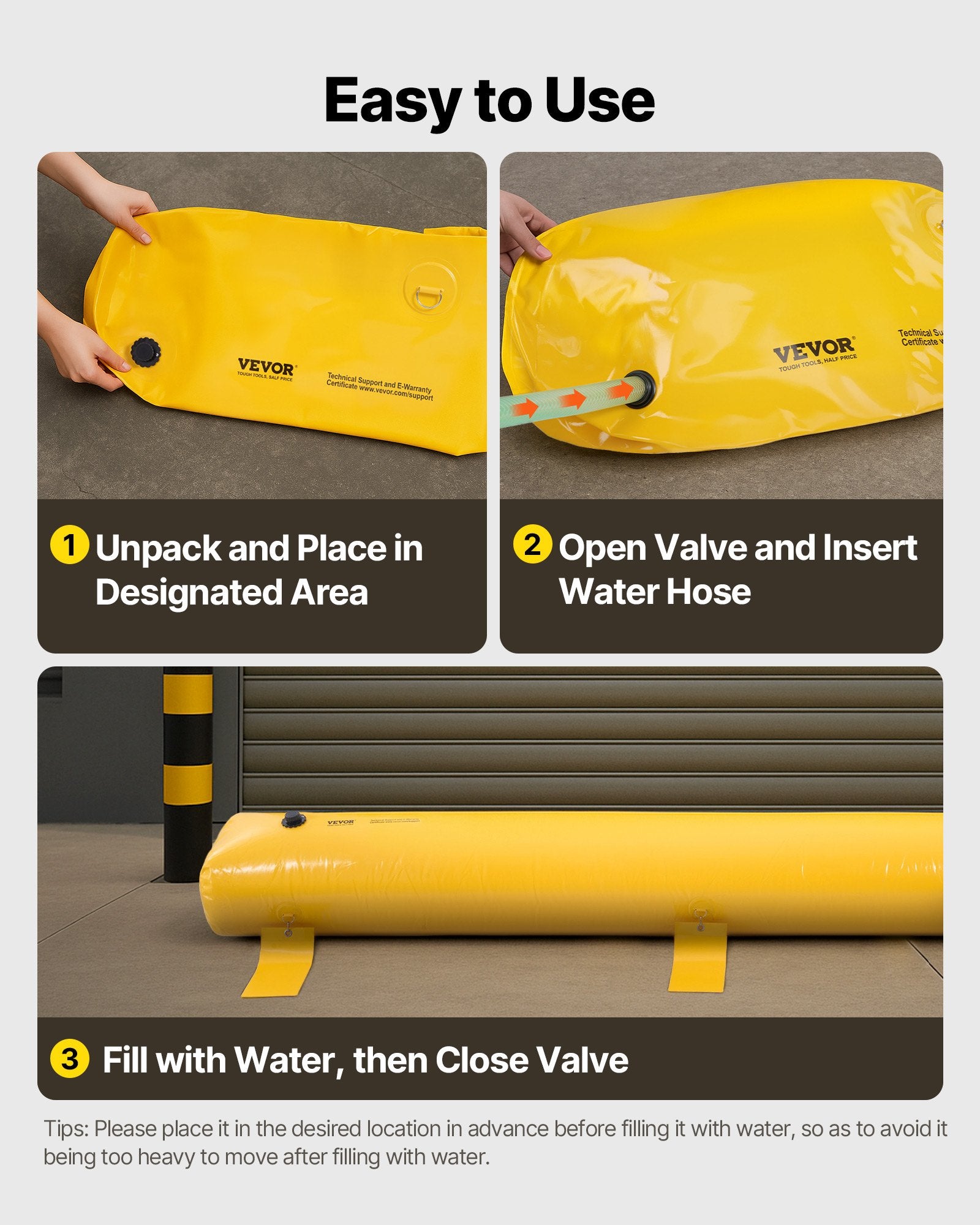 Traffic Control & Parking Tools: VEVOR Flood Barrier Hydro Barrier 12' Length x 12" Height for Water Diversion