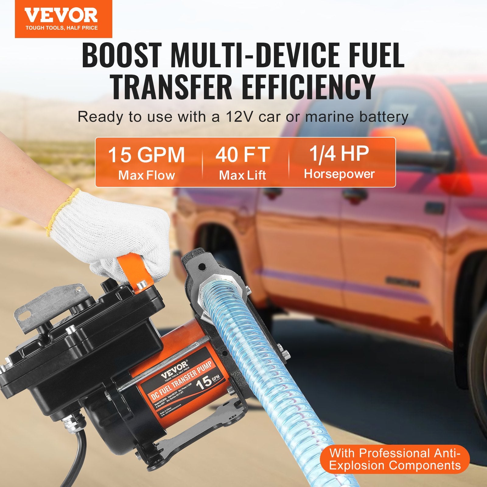 Fuel & Exhaust: VEVOR Fuel Transfer Pump 12V 15 GPM 1/4 HP Diesel Pump with Auto Fuel Nozzle