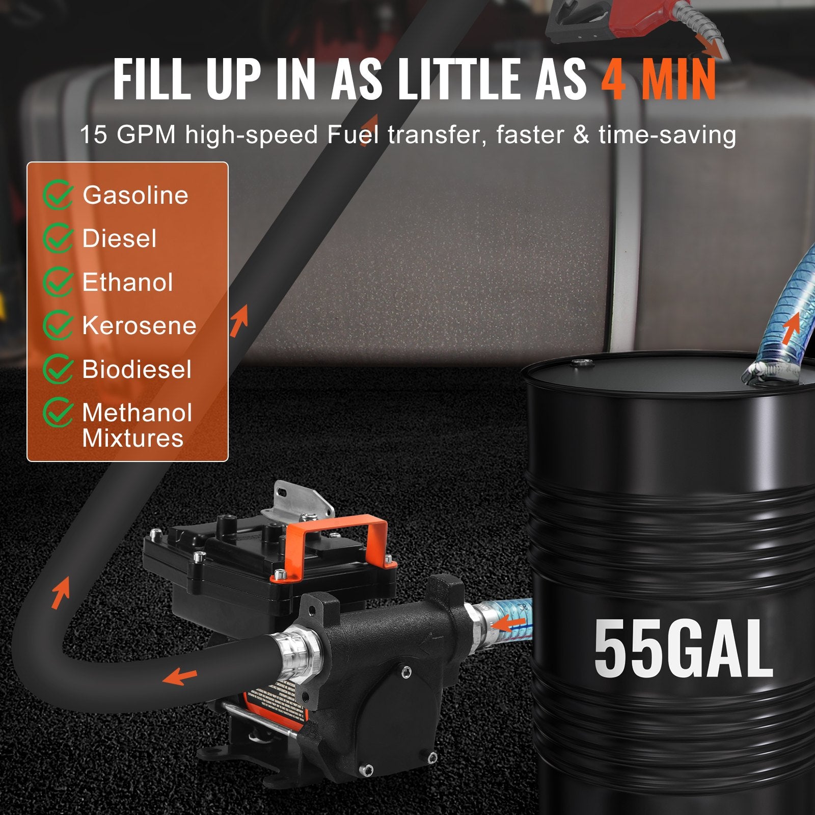 Fuel & Exhaust: VEVOR Fuel Transfer Pump 12V 15 GPM 1/4 HP Diesel Pump with Auto Fuel Nozzle