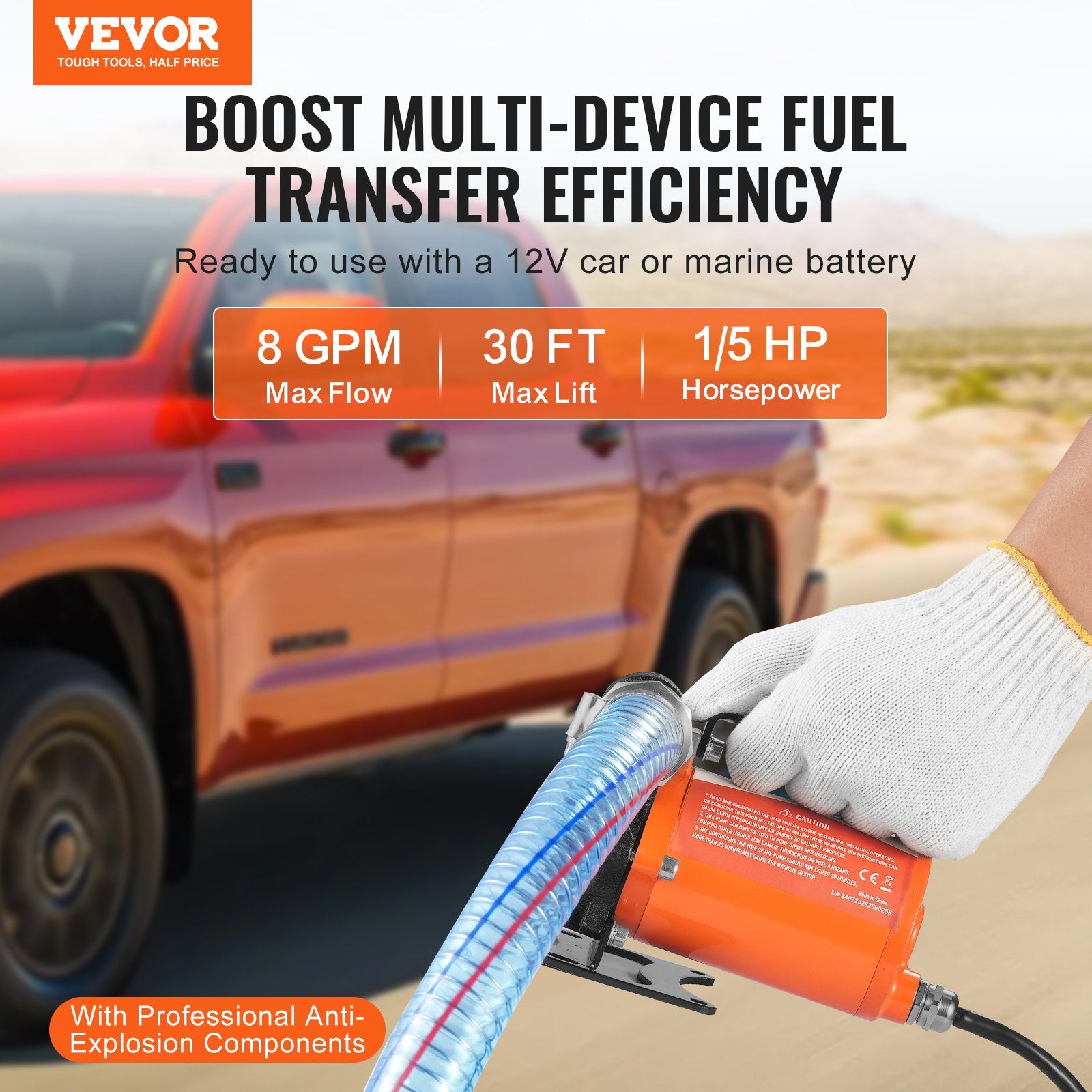 Fuel & Exhaust: VEVOR Fuel Transfer Pump 12V 8 GPM 1/6 HP Diesel Pump with Auto Fuel Nozzle