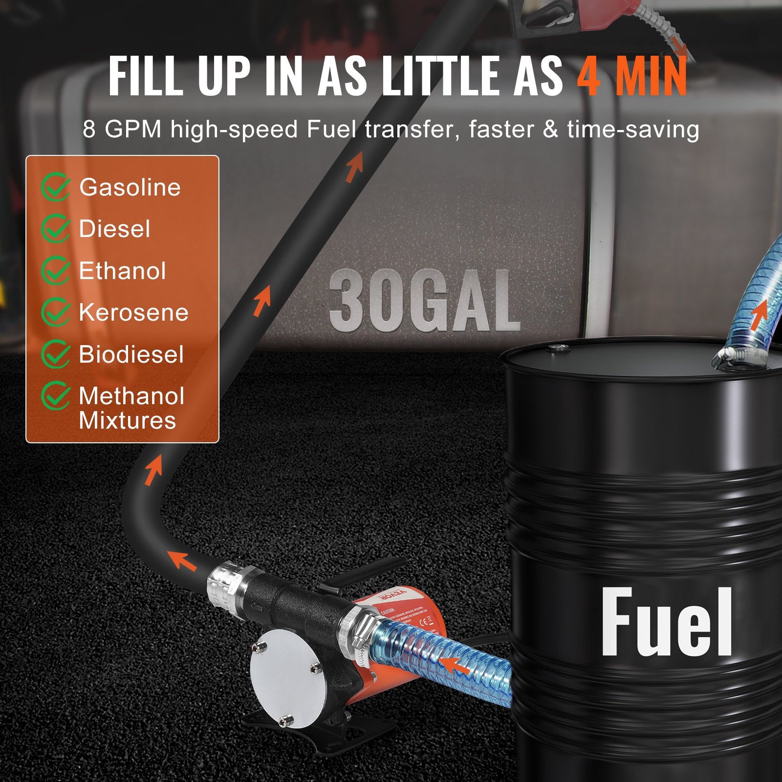 Fuel & Exhaust: VEVOR Fuel Transfer Pump 12V 8 GPM 1/6 HP Diesel Pump with Auto Fuel Nozzle