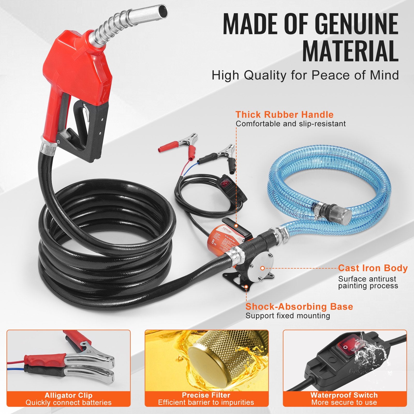 Fuel & Exhaust: VEVOR Fuel Transfer Pump 12V 8 GPM 1/6 HP Diesel Pump with Auto Fuel Nozzle