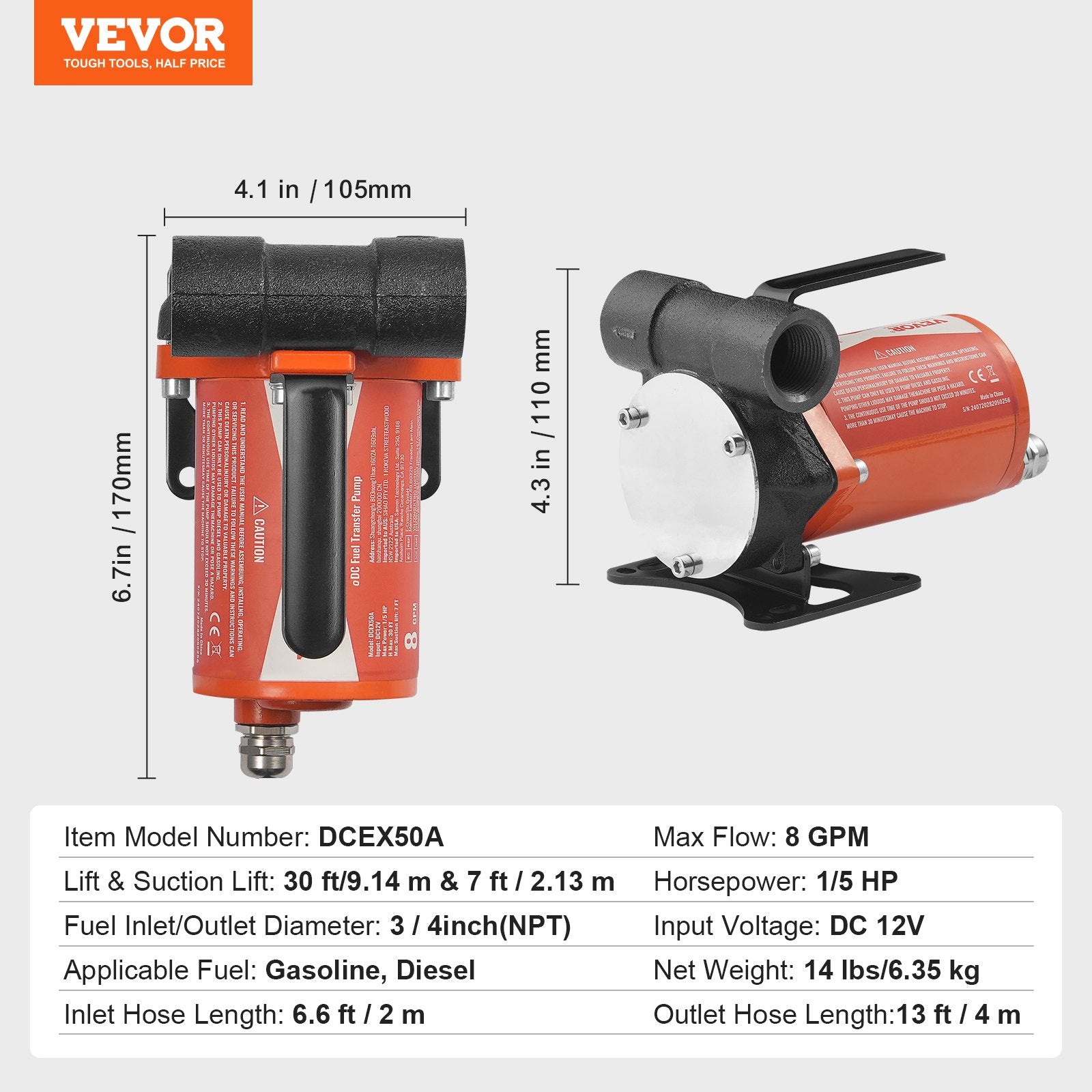 Fuel & Exhaust: VEVOR Fuel Transfer Pump 12V 8 GPM 1/6 HP Diesel Pump with Auto Fuel Nozzle