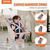 Outdoor Benches: VEVOR Canvas Hammock Swing, 3 Modes Baby Swing Indoor and Outdoor with 5-Point Harness,  and Tree Straps, 150lbs Weight Capacity, Integrated Cushion, Wooden Hanging Swing Seat for Baby to Toddler