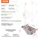 Outdoor Benches: VEVOR Canvas Hammock Swing, 3 Modes Baby Swing Indoor and Outdoor with 5-Point Harness,  and Tree Straps, 150lbs Weight Capacity, Integrated Cushion, Wooden Hanging Swing Seat for Baby to Toddler