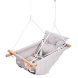 Outdoor Benches: VEVOR Canvas Hammock Swing, 3 Modes Baby Swing Indoor and Outdoor with 5-Point Harness,  and Tree Straps, 150lbs Weight Capacity, Integrated Cushion, Wooden Hanging Swing Seat for Baby to Toddler