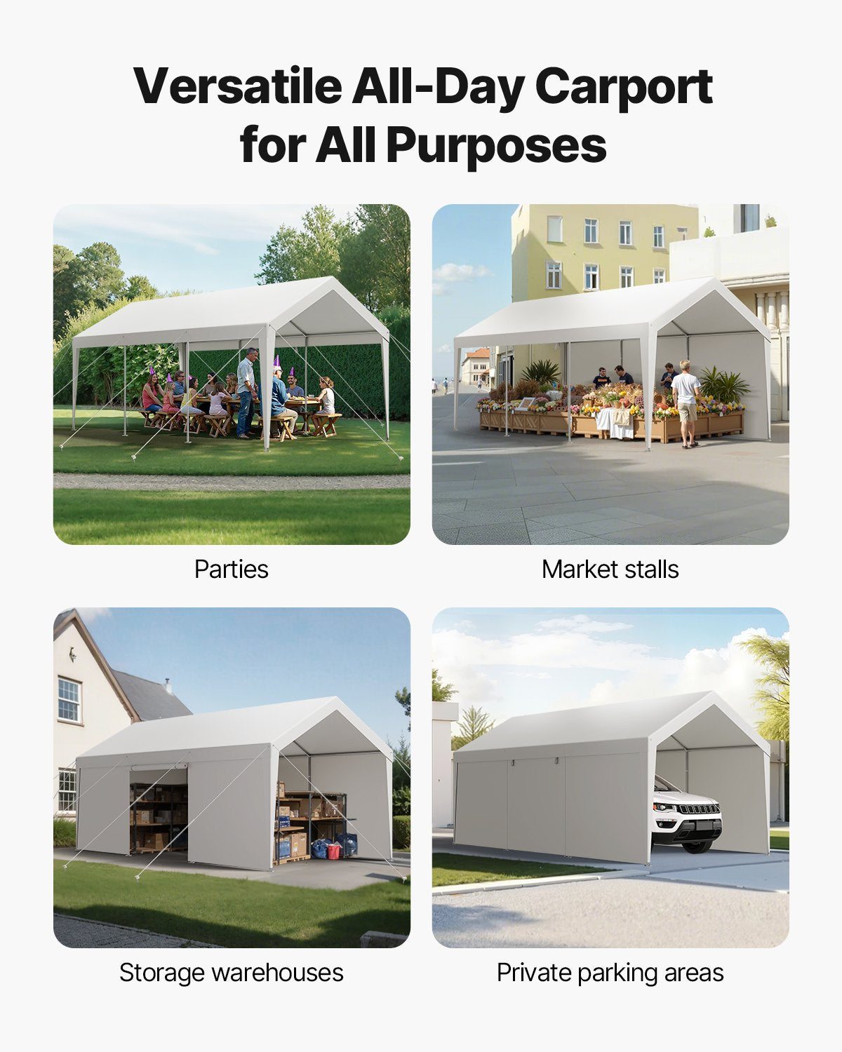 Canopies & Gazebos: VEVOR Carport Car Canopy 10x20FT Heavy Duty Car Shelter with Sidewalls White