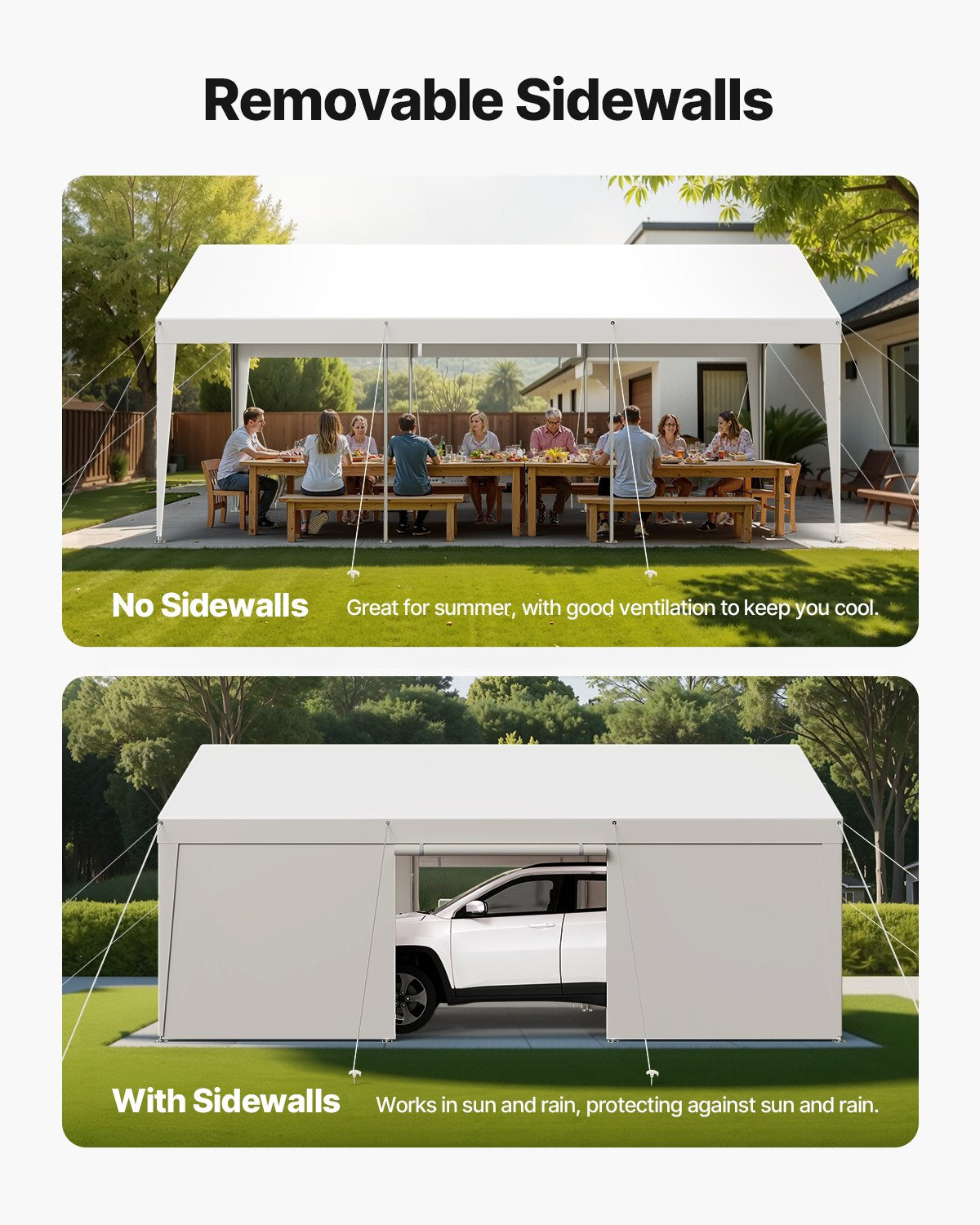 Canopies & Gazebos: VEVOR Carport Car Canopy 12x20FT Heavy Duty Car Shelter with Sidewalls Grey