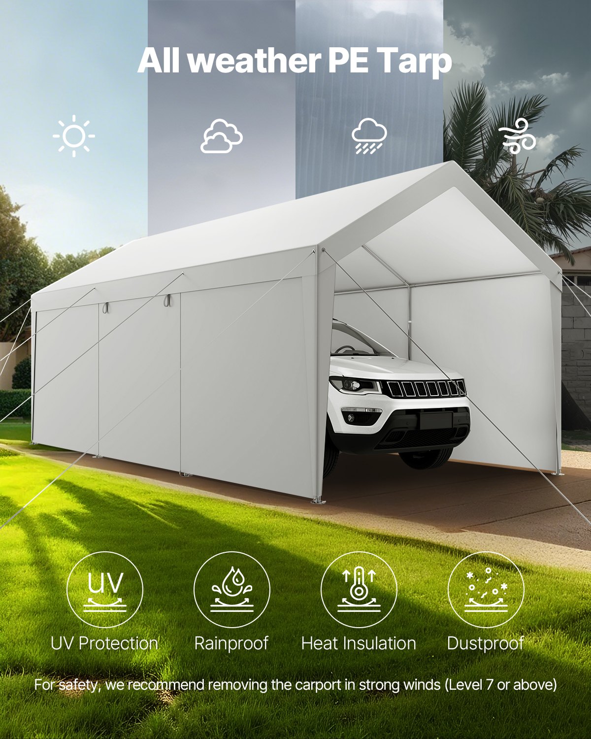 Canopies & Gazebos: VEVOR Carport Car Canopy 12x20FT Heavy Duty Car Shelter with Sidewalls Grey