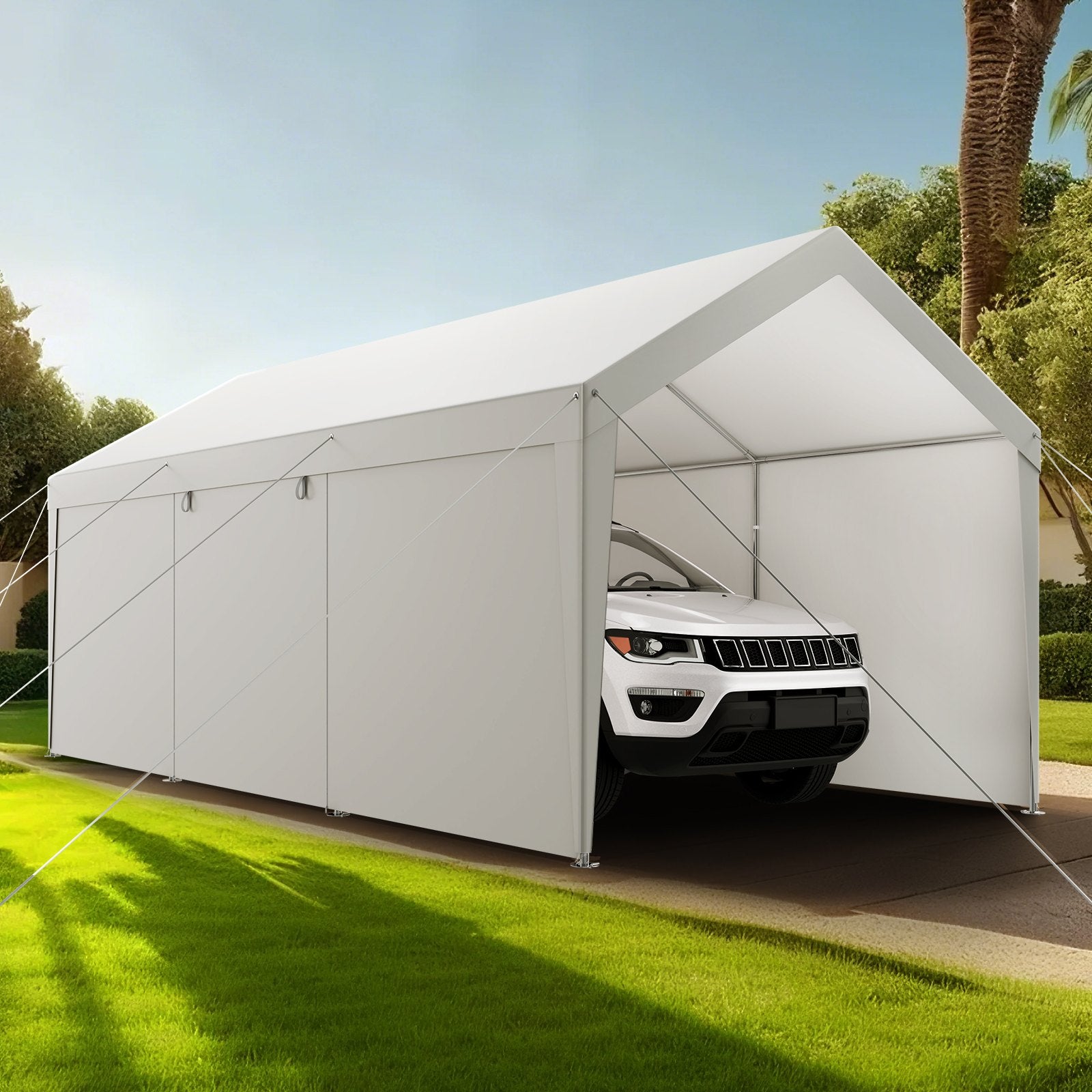 Canopies & Gazebos: VEVOR Carport Car Canopy 12x20FT Heavy Duty Car Shelter with Sidewalls Grey