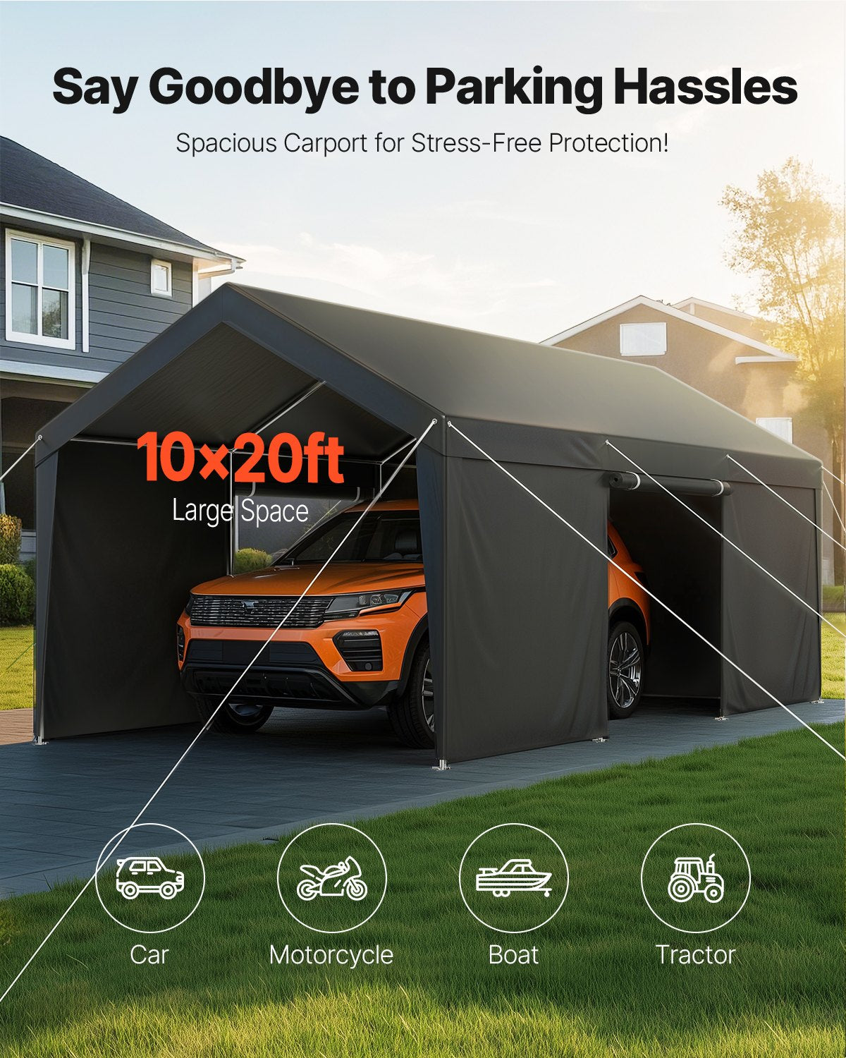 Canopies & Gazebos: VEVOR Carport Car Canopy 12x20FT Heavy Duty Car Shelter with Sidewalls White