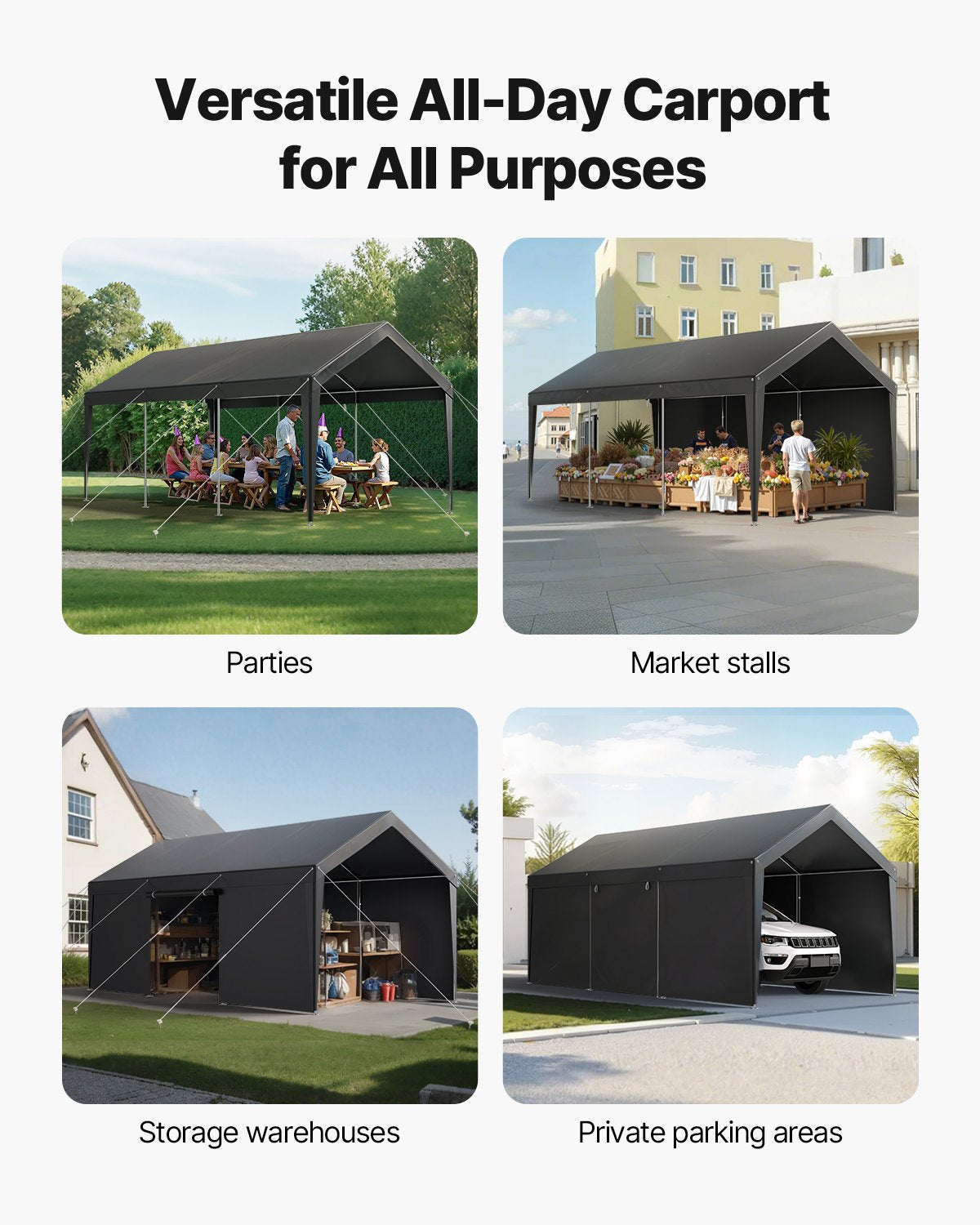 Canopies & Gazebos: VEVOR Carport Car Canopy 12x20FT Heavy Duty Car Shelter with Sidewalls White