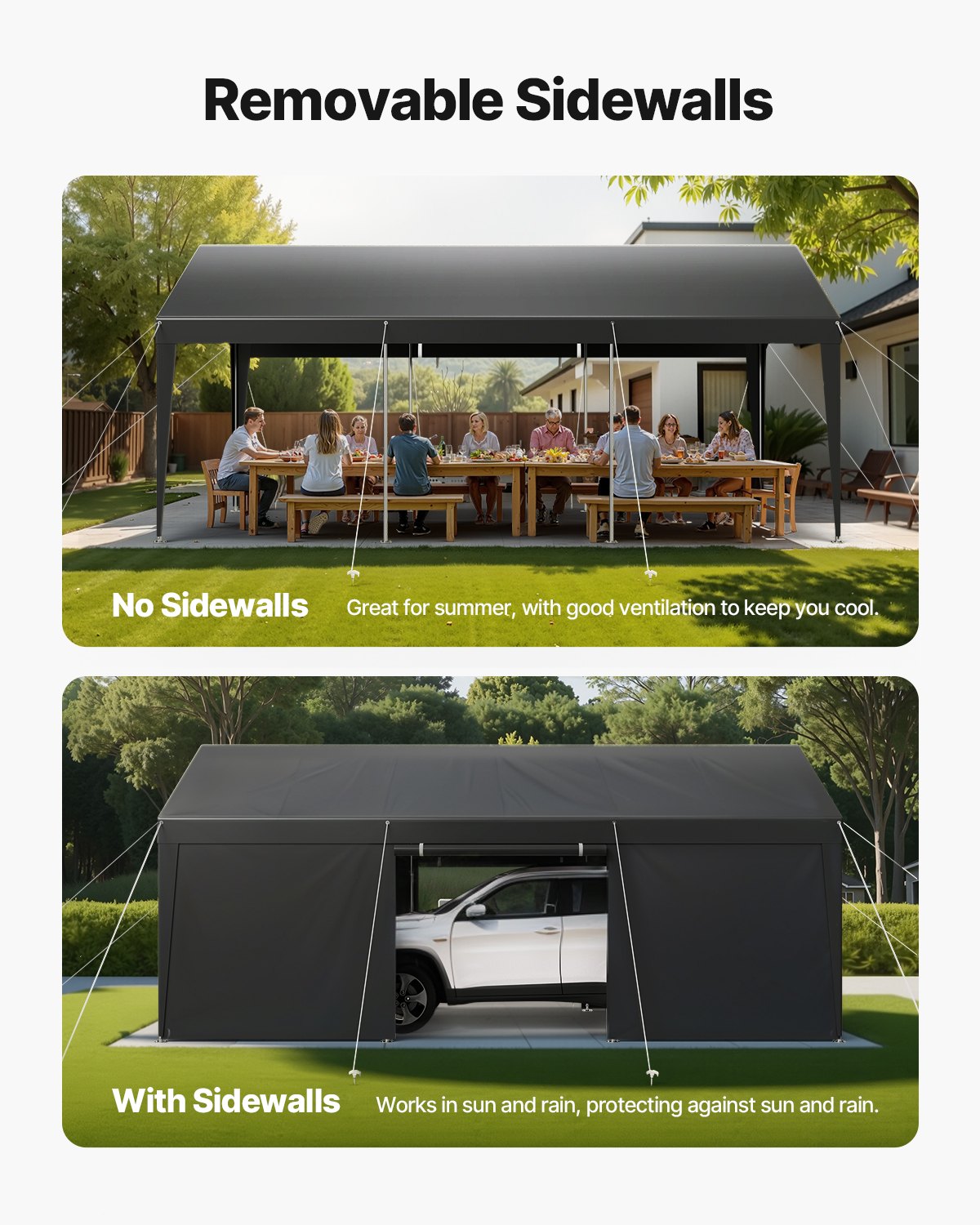 Canopies & Gazebos: VEVOR Carport Car Canopy 12x20FT Heavy Duty Car Shelter with Sidewalls White