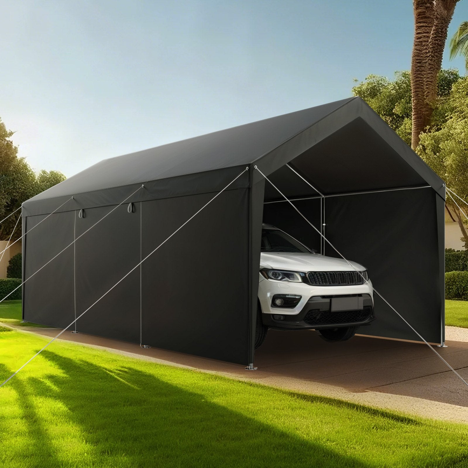 Canopies & Gazebos: VEVOR Carport Car Canopy 12x20FT Heavy Duty Car Shelter with Sidewalls White