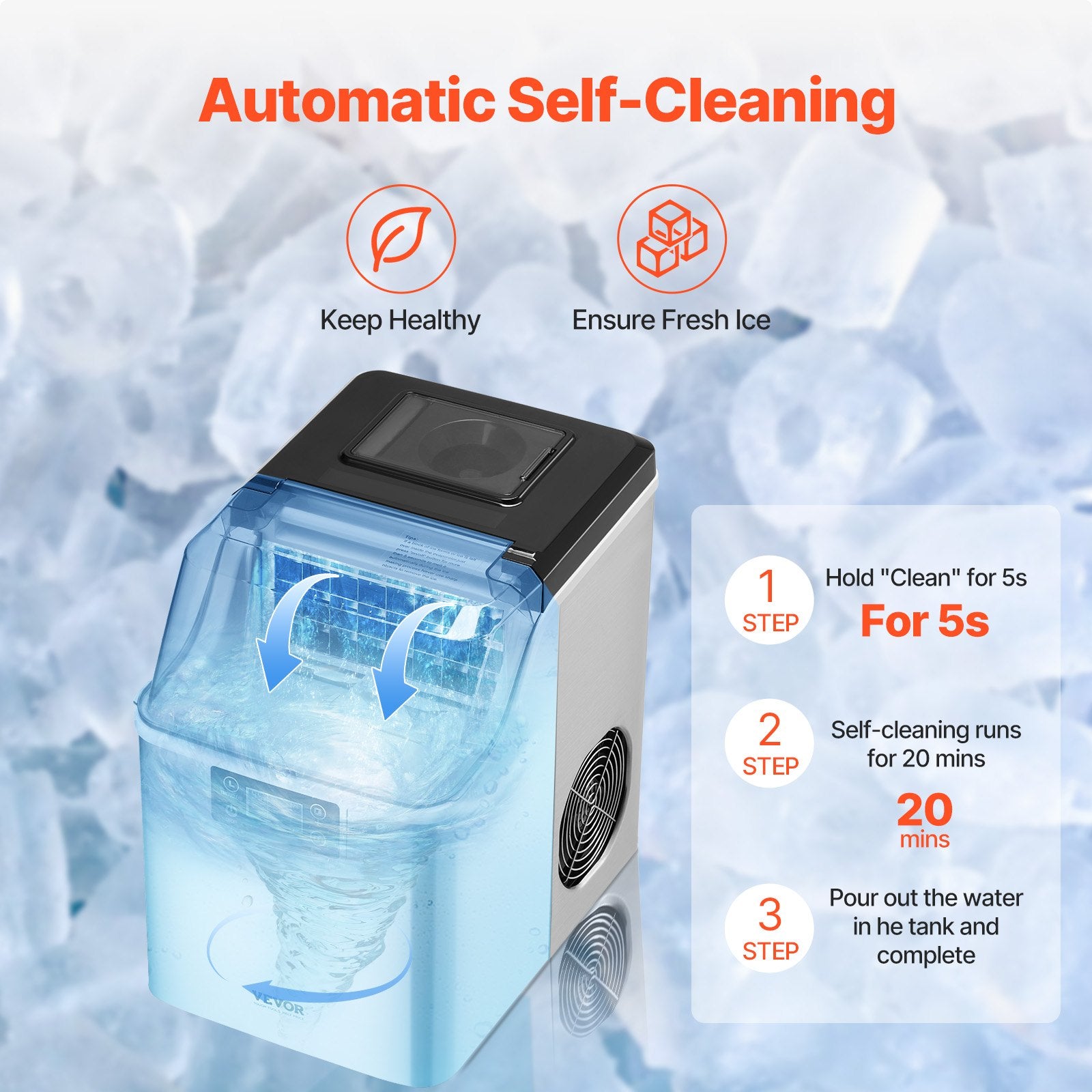 Fish Food: VEVOR Portable Countertop Ice Maker 45Lbs/24H Self-Cleaning with Scoop Basket