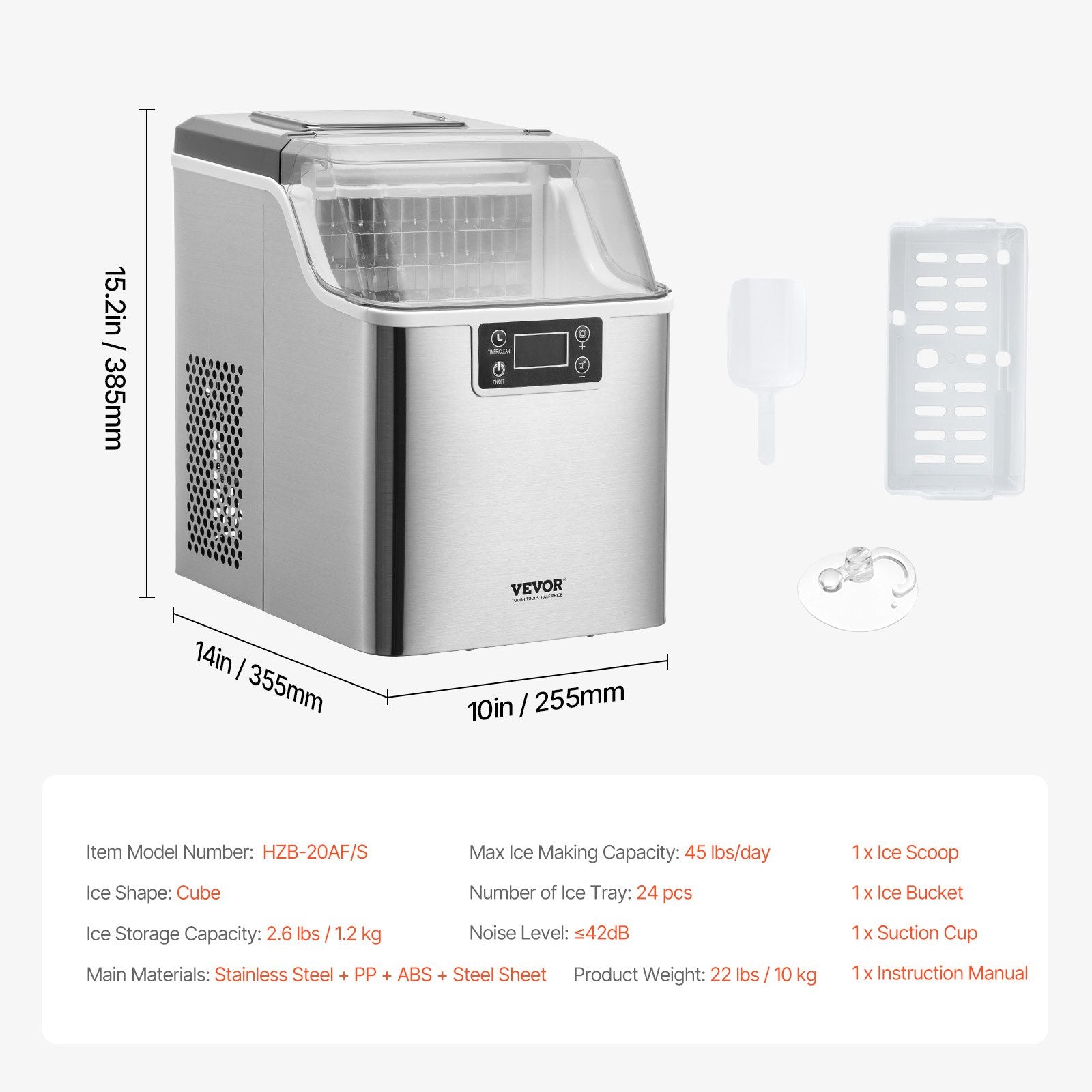 Fish Food: VEVOR Portable Countertop Ice Maker 45Lbs/24H Self-Cleaning with Scoop Basket