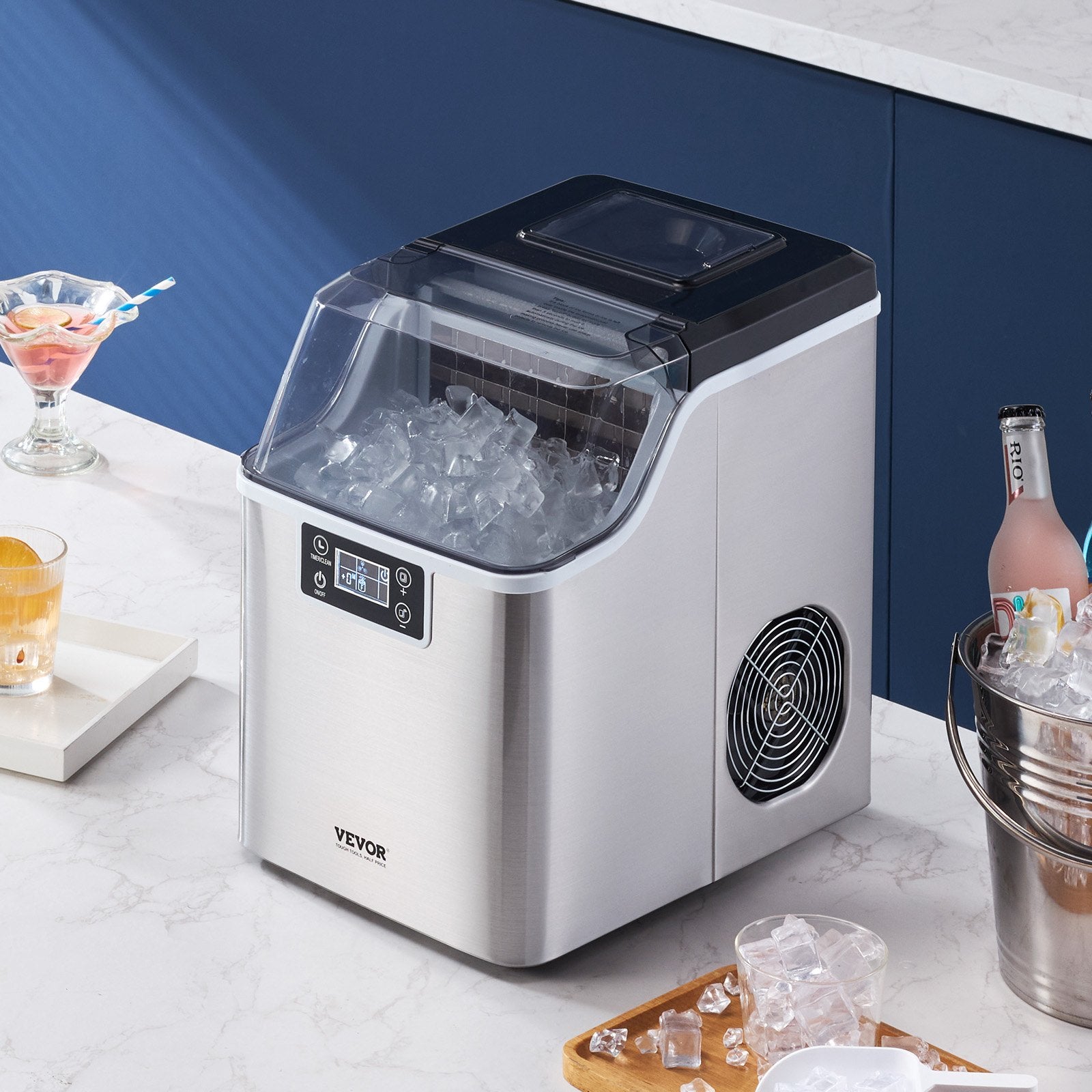 Fish Food: VEVOR Portable Countertop Ice Maker 45Lbs/24H Self-Cleaning with Scoop Basket