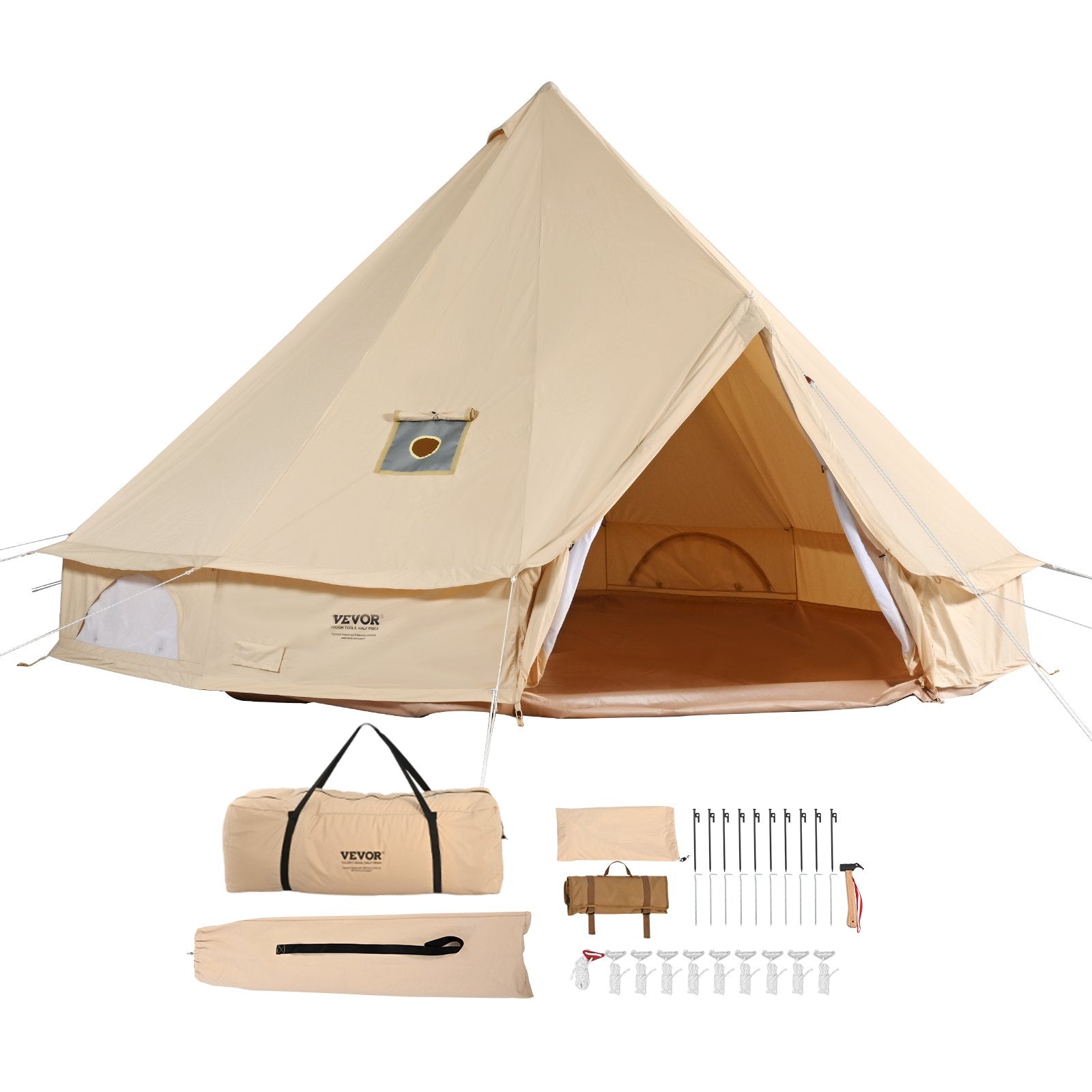 Tents: VEVOR Canvas Bell Tent 3m/9.8ft 4-Season Canvas Tent for Camping with Stove Jack