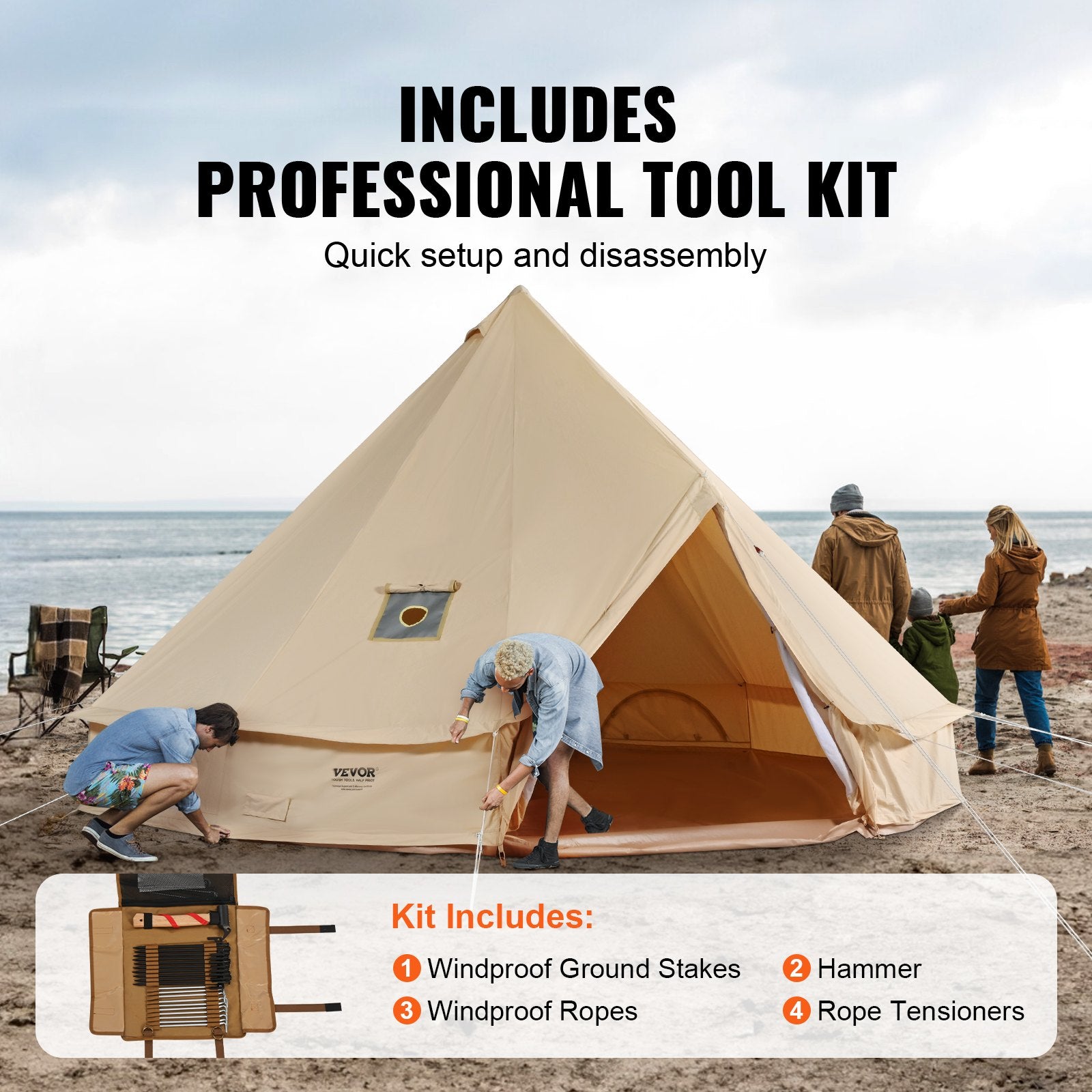 Tents: VEVOR Canvas Bell Tent 4m/13.12ft 4-Season Camping Yurt Tent with Stove Jack