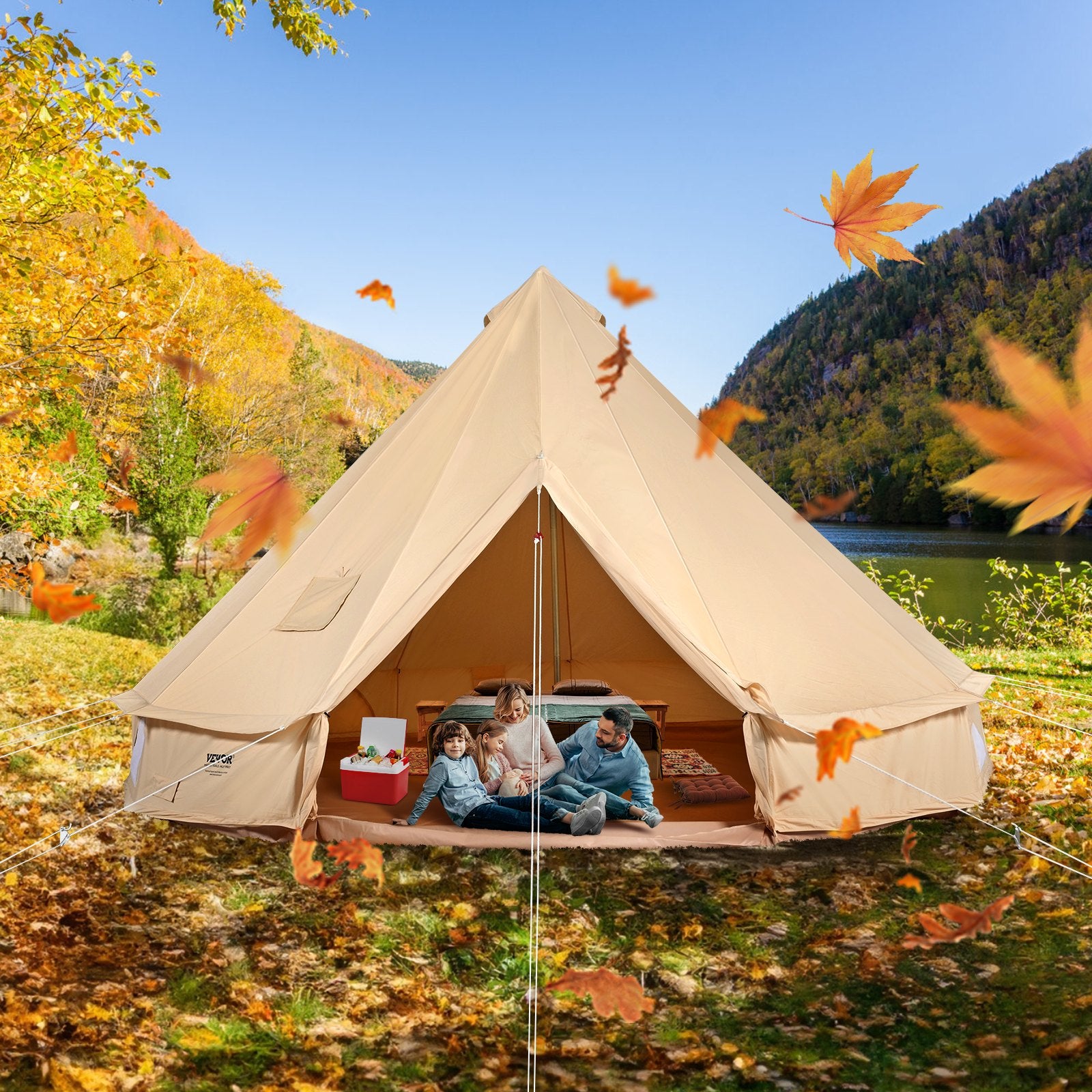 Tents: VEVOR Canvas Bell Tent 4m/13.12ft 4-Season Camping Yurt Tent with Stove Jack