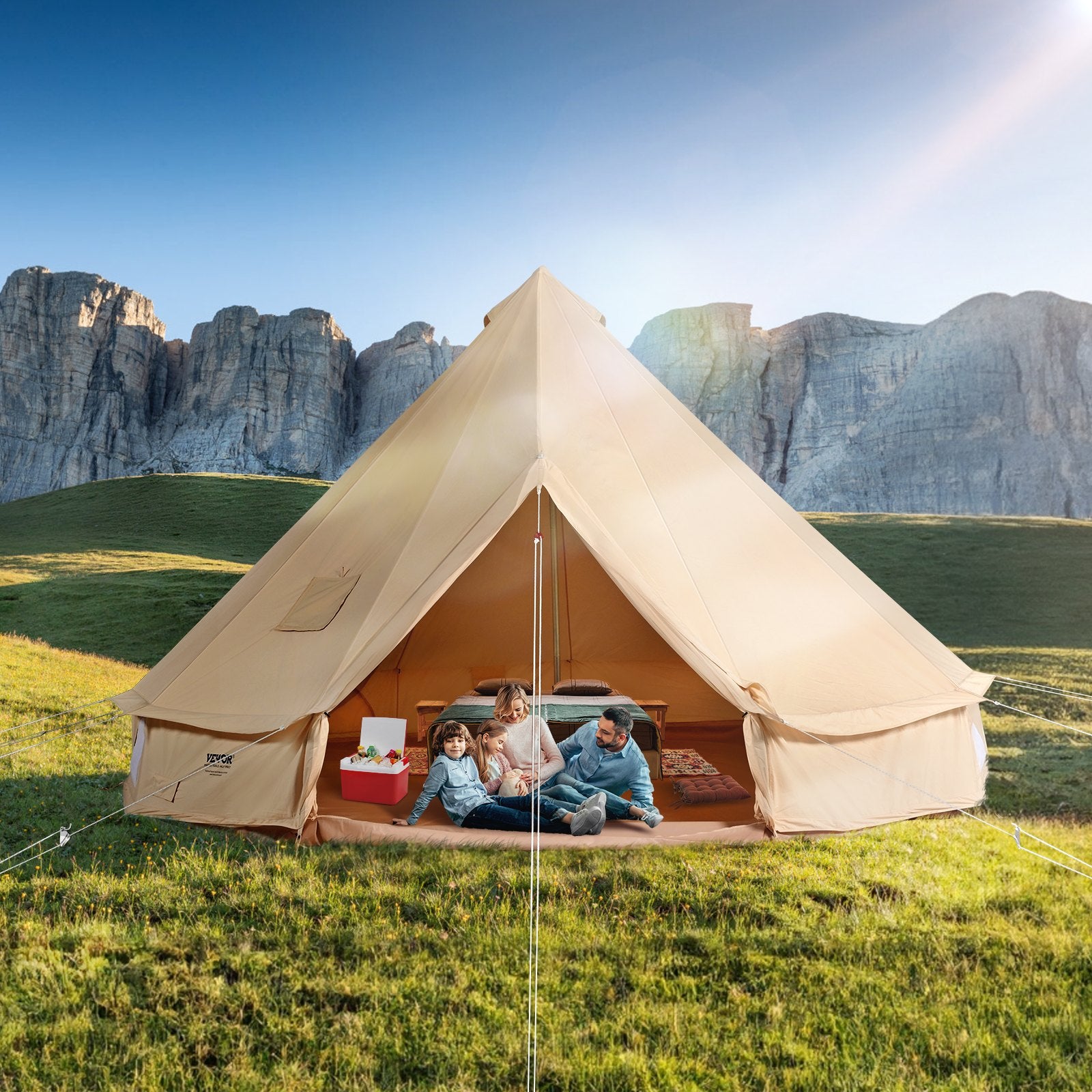 Tents: VEVOR Canvas Bell Tent 5m/16.4ft 4-Season Camping Yurt Tent with Stove Jack