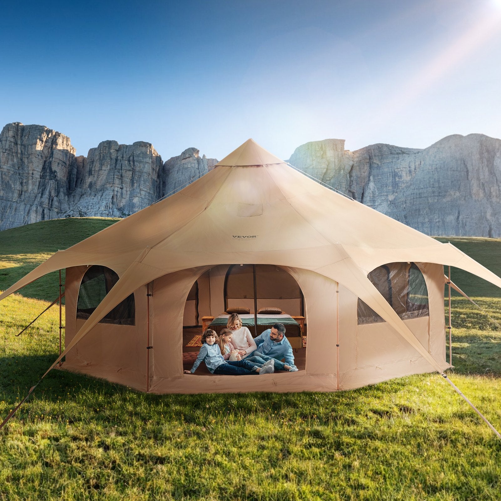 Tents: VEVOR Canvas Tent 4 Seasons 5 m/16.4 ft Bell Tent for Camping with Stove Jack