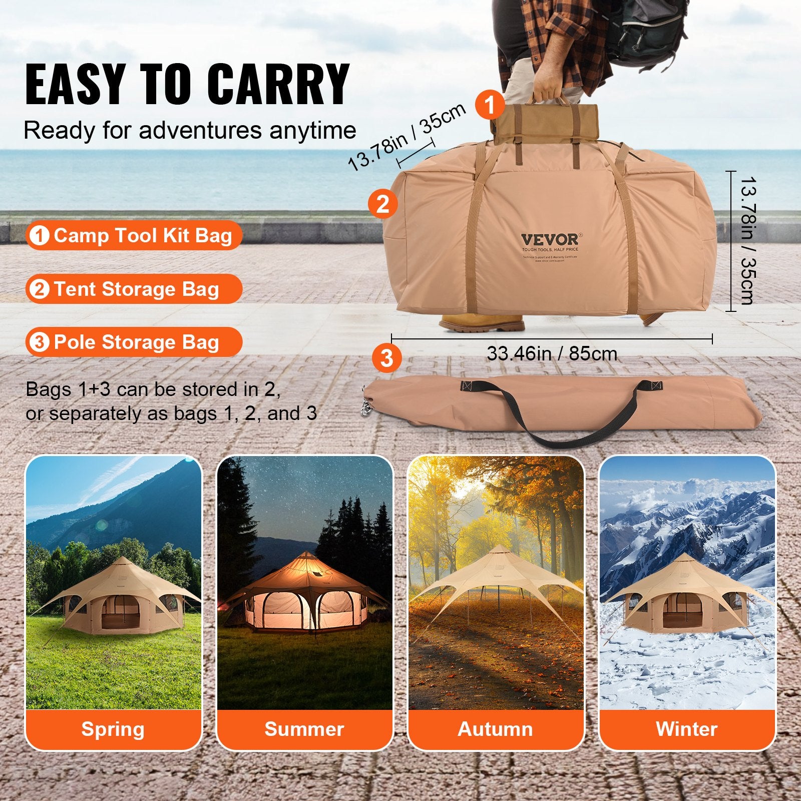 Tents: VEVOR Canvas Tent 4 Seasons 5 m/16.4 ft Bell Tent for Camping with Stove Jack