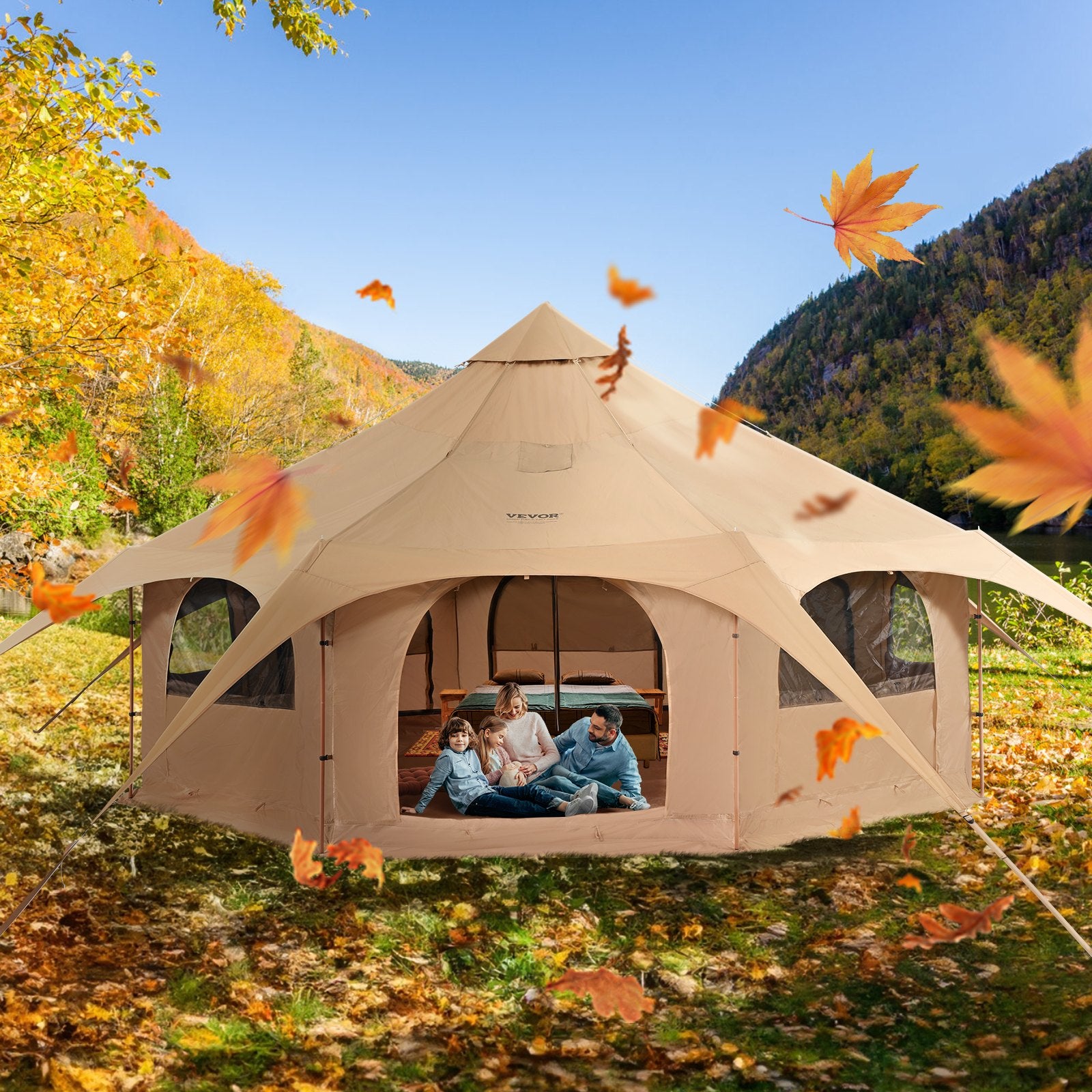 Tents: VEVOR Canvas Tent 4 Seasons 5 m/16.4 ft Bell Tent for Camping with Stove Jack