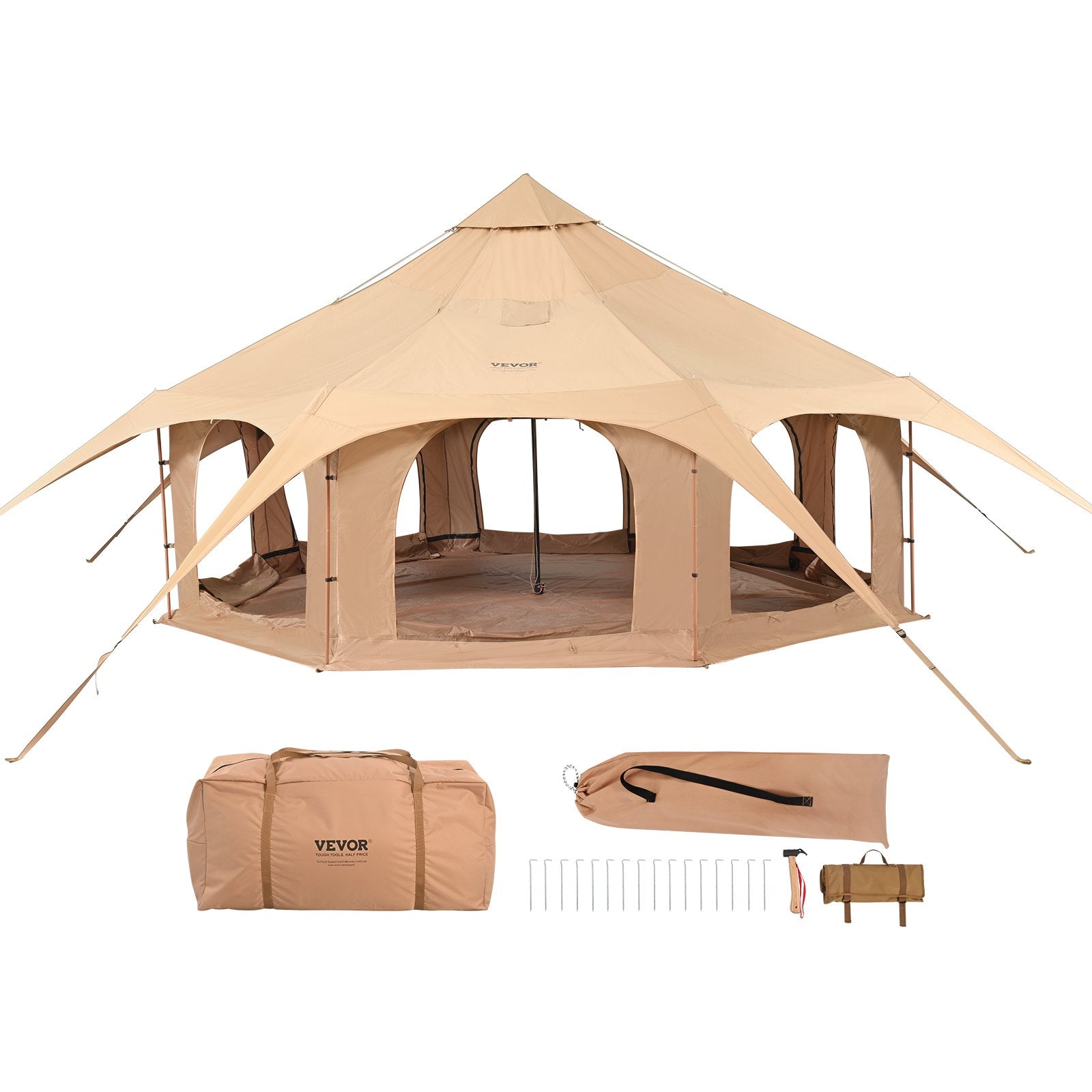 Tents: VEVOR Canvas Tent 4 Seasons 5 m/16.4 ft Bell Tent for Camping with Stove Jack