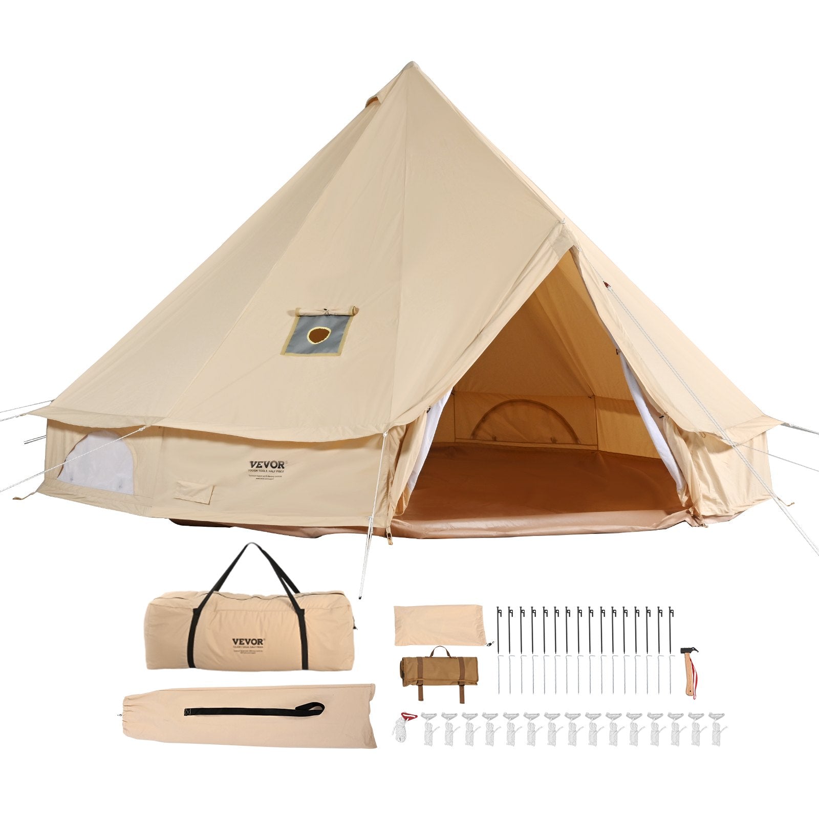 Tents: VEVOR Canvas Bell Tent, 4 Seasons 7 m/22.97 ft Yurt Tent, Canvas Tent for Camping with Stove Jack, Breathable Tent Holds up to 12 People, Family Camping Outdoor Hunting Party