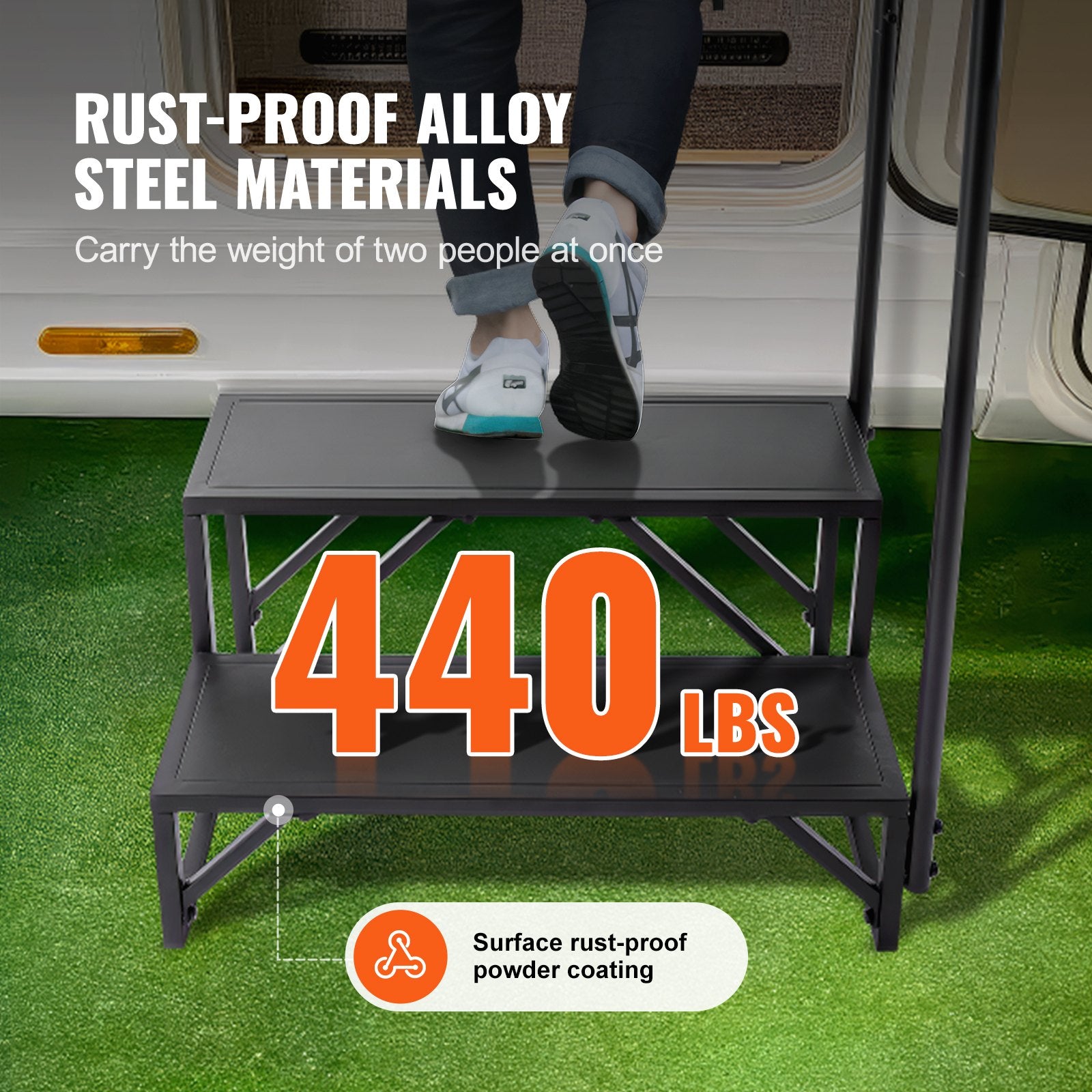 Mobility & Accessibility: VEVOR RV Steps, 2-Step RV Stairs, 199.58KGS Load Capacity, Thickened Carbon Steel, With Handrail, Non-Slip Steps for Safe Entry and Exit, Suit for RV, Trailer, Camper Steps