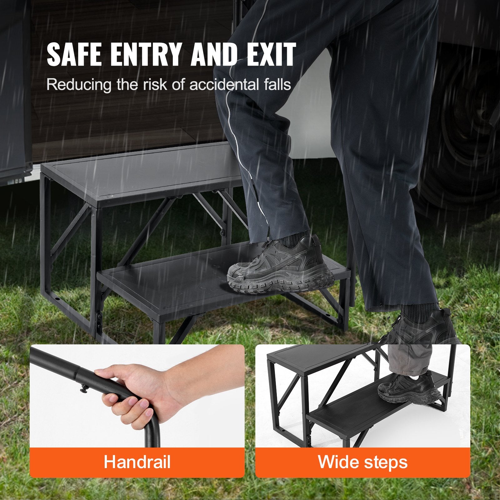 Mobility & Accessibility: VEVOR RV Steps, 2-Step RV Stairs, 199.58KGS Load Capacity, Thickened Carbon Steel, With Handrail, Non-Slip Steps for Safe Entry and Exit, Suit for RV, Trailer, Camper Steps