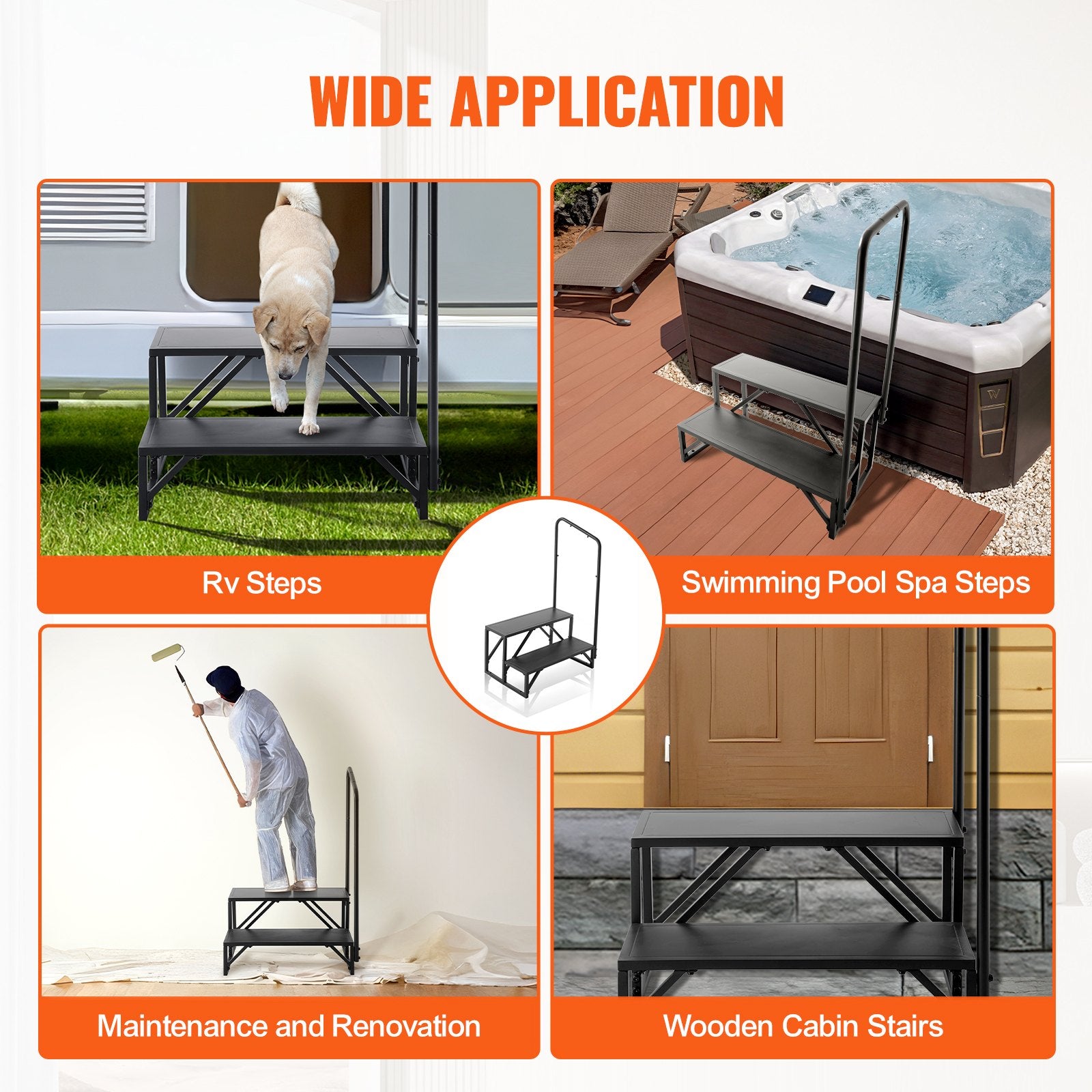 Mobility & Accessibility: VEVOR RV Steps, 2-Step RV Stairs, 199.58KGS Load Capacity, Thickened Carbon Steel, With Handrail, Non-Slip Steps for Safe Entry and Exit, Suit for RV, Trailer, Camper Steps