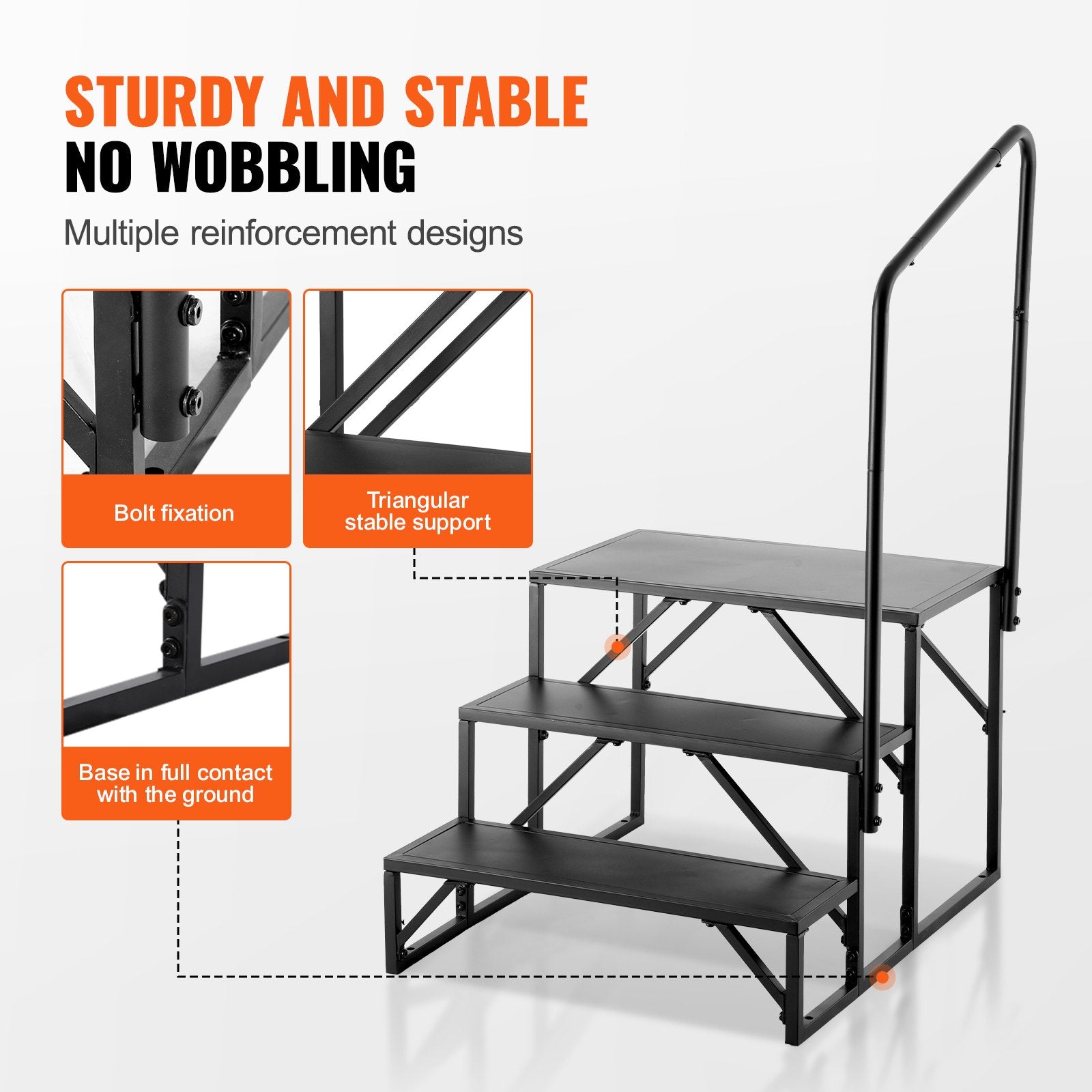 Mobility & Accessibility: VEVOR RV Steps, 3-Step RV Stairs, 199.58KGS  Load Capacity, Thickened Carbon Steel, With Handrail, Non-Slip Steps for Safe Entry and Exit, Suit for RV, Trailer, Camper Steps