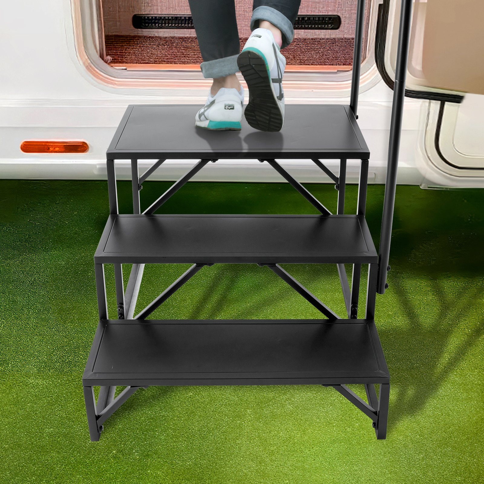 Mobility & Accessibility: VEVOR RV Steps, 3-Step RV Stairs, 199.58KGS  Load Capacity, Thickened Carbon Steel, With Handrail, Non-Slip Steps for Safe Entry and Exit, Suit for RV, Trailer, Camper Steps