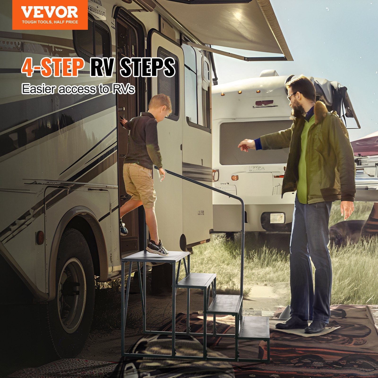Mobility & Accessibility: VEVOR RV Steps, 4-Step RV Stairs, 199.58KGS Load Capacity, Thickened Carbon Steel, With Handrail, Non-Slip Steps for Safe Entry and Exit, Suit for RV, Trailer, Camper Steps
