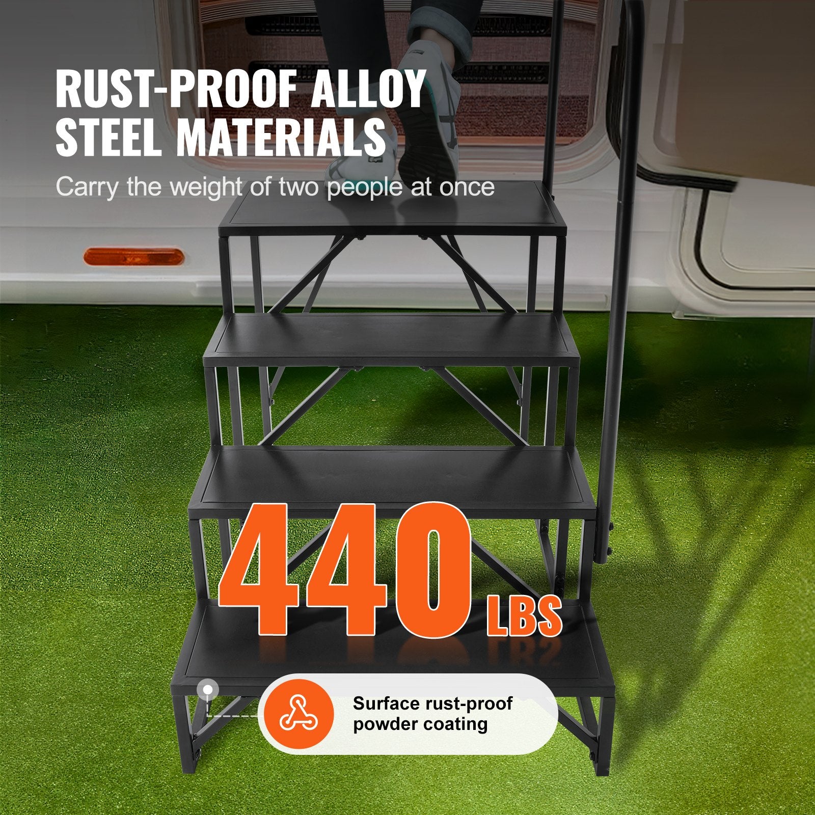 Mobility & Accessibility: VEVOR RV Steps, 4-Step RV Stairs, 199.58KGS Load Capacity, Thickened Carbon Steel, With Handrail, Non-Slip Steps for Safe Entry and Exit, Suit for RV, Trailer, Camper Steps