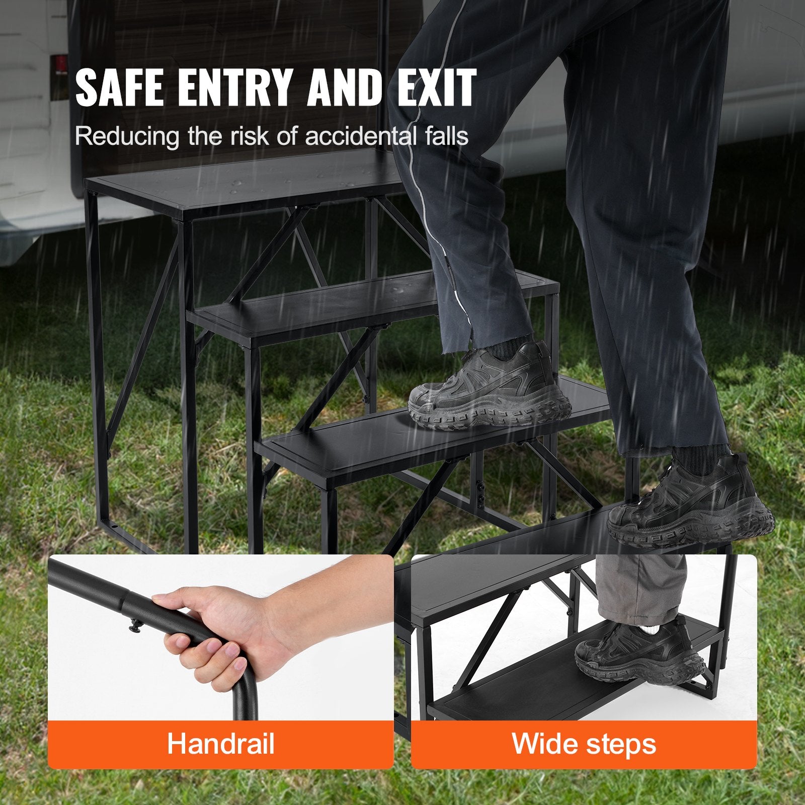 Mobility & Accessibility: VEVOR RV Steps, 4-Step RV Stairs, 199.58KGS Load Capacity, Thickened Carbon Steel, With Handrail, Non-Slip Steps for Safe Entry and Exit, Suit for RV, Trailer, Camper Steps