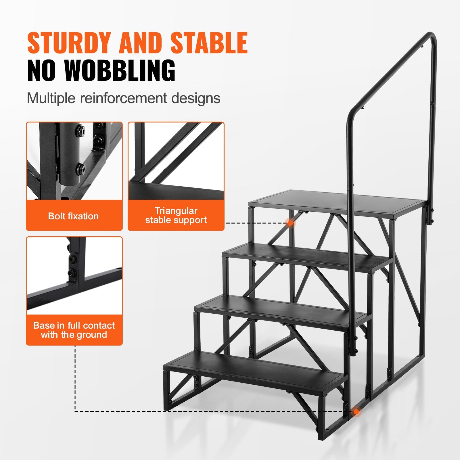 Mobility & Accessibility: VEVOR RV Steps, 4-Step RV Stairs, 199.58KGS Load Capacity, Thickened Carbon Steel, With Handrail, Non-Slip Steps for Safe Entry and Exit, Suit for RV, Trailer, Camper Steps