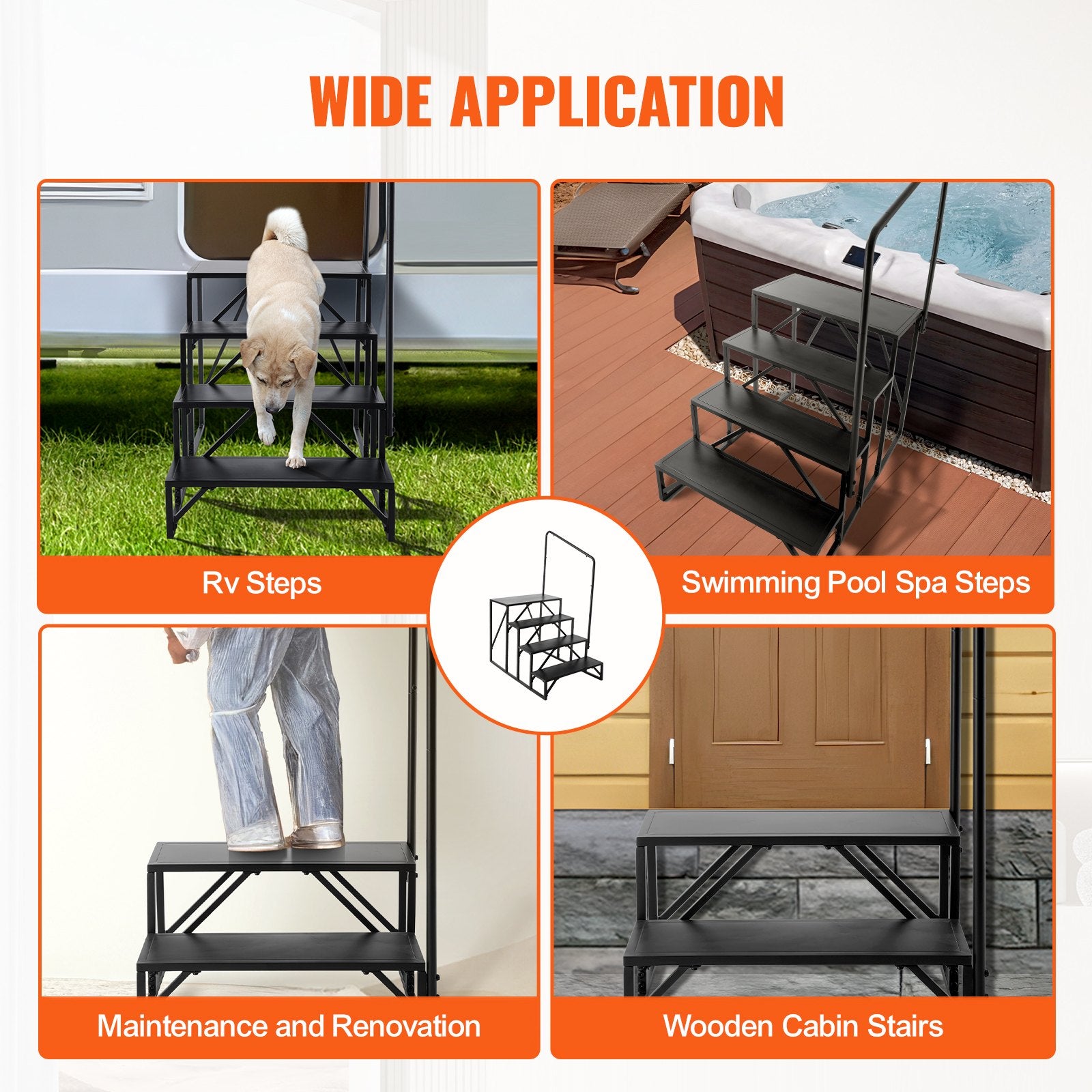 Mobility & Accessibility: VEVOR RV Steps, 4-Step RV Stairs, 199.58KGS Load Capacity, Thickened Carbon Steel, With Handrail, Non-Slip Steps for Safe Entry and Exit, Suit for RV, Trailer, Camper Steps