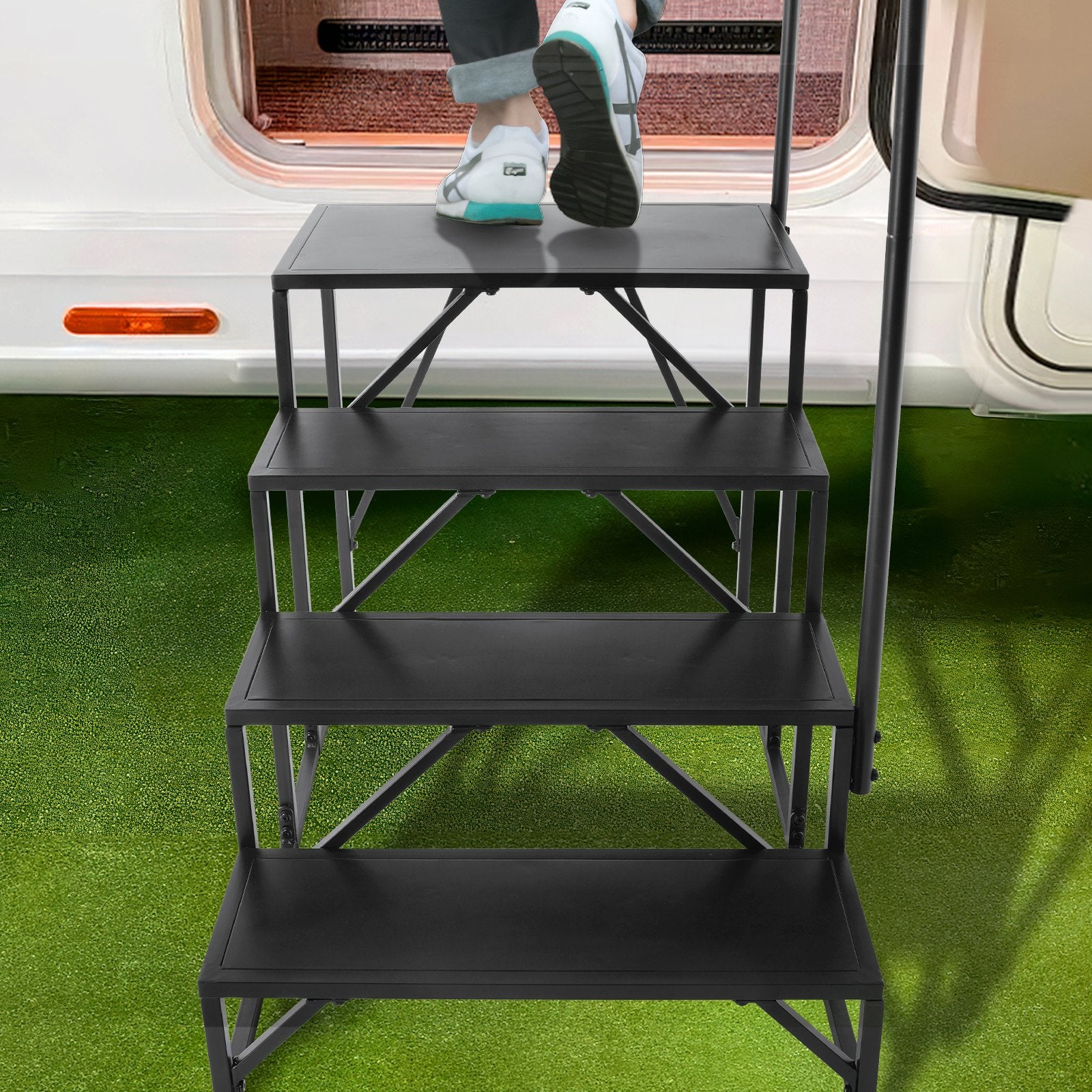 Mobility & Accessibility: VEVOR RV Steps, 4-Step RV Stairs, 199.58KGS Load Capacity, Thickened Carbon Steel, With Handrail, Non-Slip Steps for Safe Entry and Exit, Suit for RV, Trailer, Camper Steps