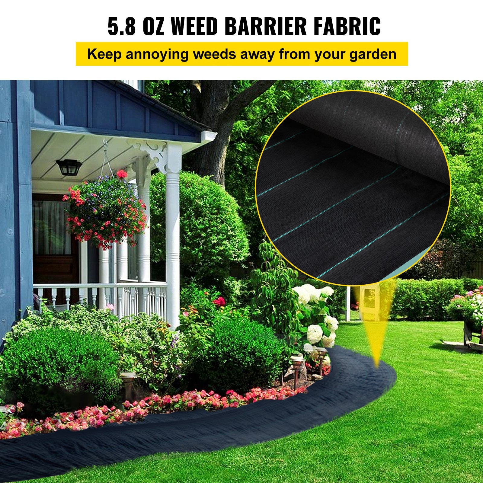 Weed Barrier, 5.8oz Landscape Fabric, 4ft x 300ft Cover Mat Heavy Duty Woven Grass Control Geotextile for Garden, Patio, Black