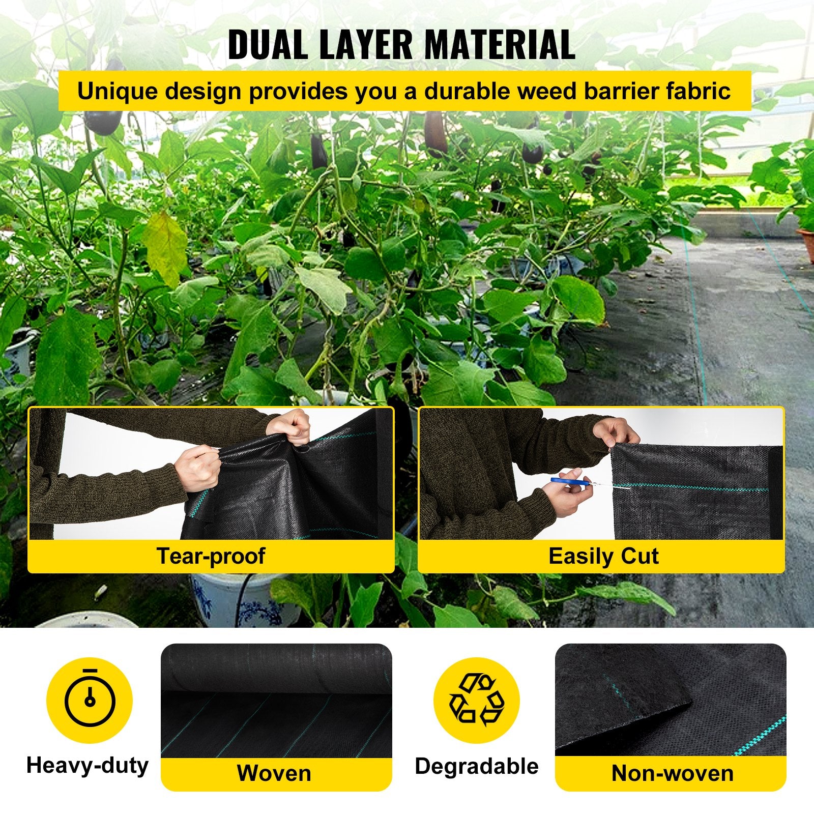 Weed Barrier, 5.8oz Landscape Fabric, 4ft x 300ft Cover Mat Heavy Duty Woven Grass Control Geotextile for Garden, Patio, Black