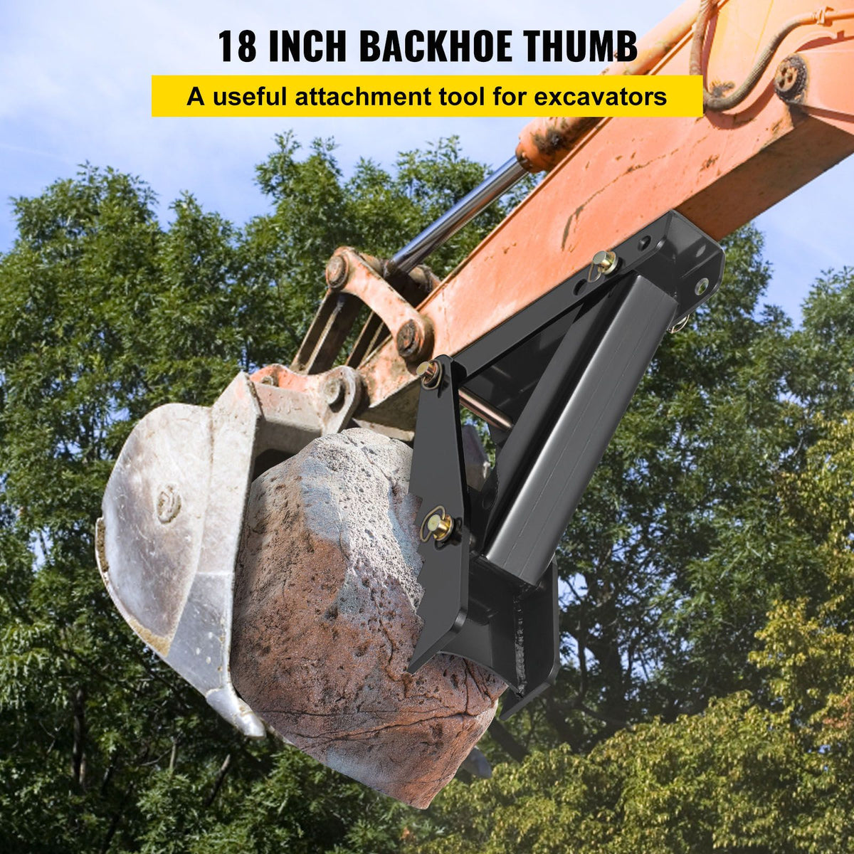 45.7 cm Backhoe Thumb, 12 mm Teeth Thickness Heavy Duty Excavator Thumb, Black Steel Weld On Thumb Attachments with 12mm Bolt-On Design Adjustable Mechanical Thumb for Backhoe/Excavator