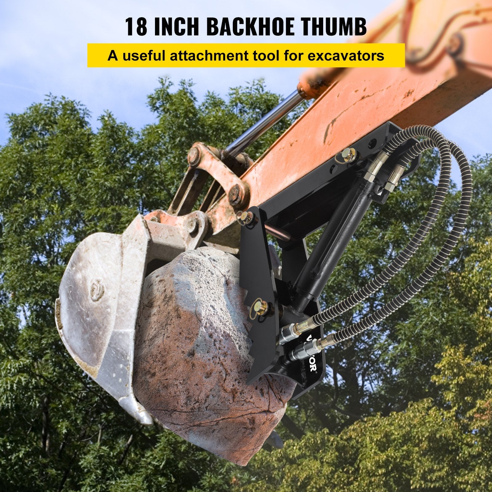 Hydraulic Backhoe Thumb, 45.7cm 1.27cm Thickness Heavy Duty Excavator Thumb, Black Steel Weld On Thumb Attachments with Hydraulic Cylinder, Mechanical Hydraulic Thumb for Backhoe/Excavator